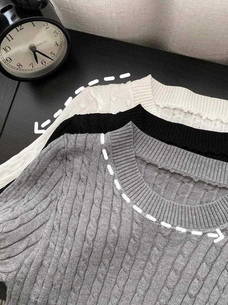 아름다운 긍정적 인 어깨 니트 티셔츠 여성 여름 꽈배기 디자인 센스 다시 달콤한 다시 매운맛 몸매 가꾸기 다용도 반팔 라운드 넥 맨위 상세 이미지 20