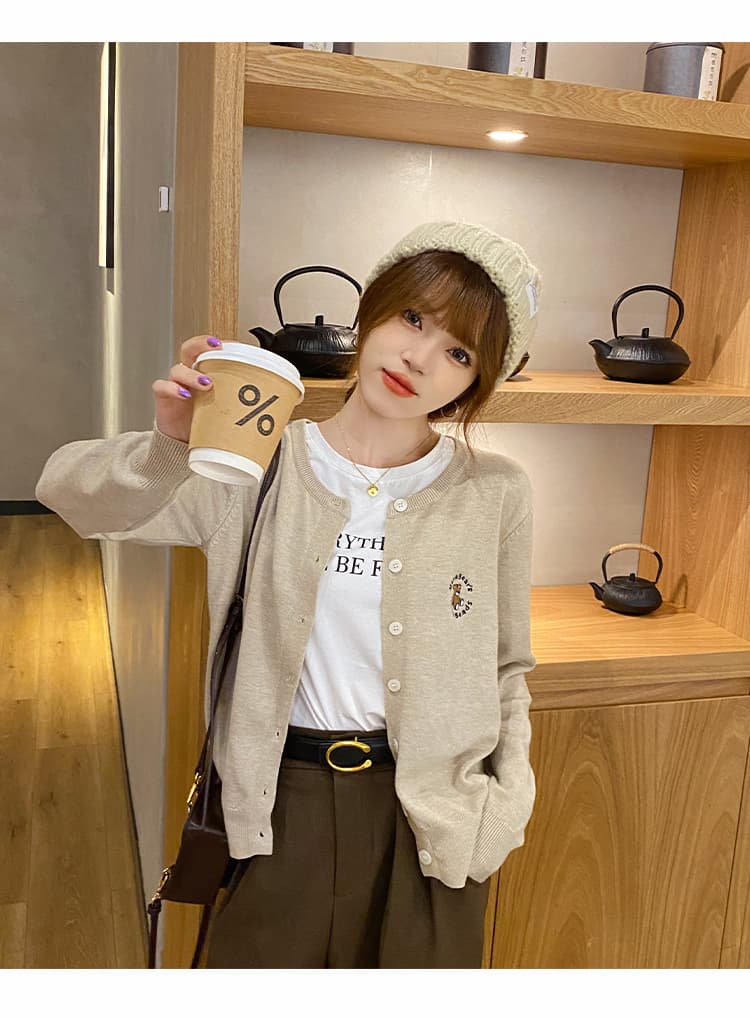 작은 곰 외부 잡아라. 의류 긴팔 스웨터 외출용 여성 작은 열림 셔츠 새로운 2025 폭발 봄 가을 니트 얇은 스타일 재킷 상세 이미지 17