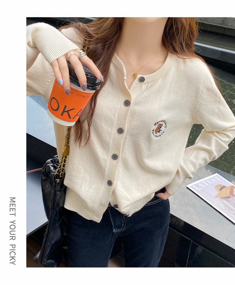 작은 곰 외부 잡아라. 의류 긴팔 스웨터 외출용 여성 작은 열림 셔츠 새로운 2025 폭발 봄 가을 니트 얇은 스타일 재킷 상세 이미지 26
