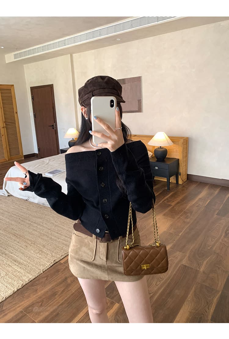 한 부서 착용 가져 가라. 화이트 오프숄더 인사이드 가져 가라. 스웨터 오프숄더 니트 스웨터 여성 겨울 고급 센스 아름다운 쇼트 스타일 작은 맨위 상세 이미지 18