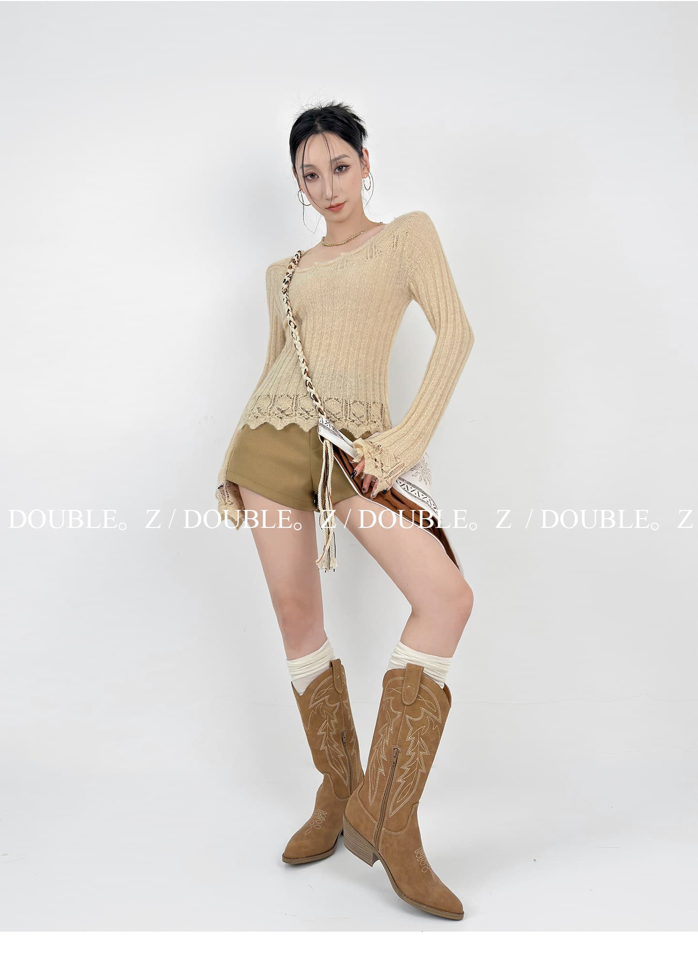 2026 프랑스식 자수 홀로우 아웃 부드러운 바람 니트 스웨터 여성 봄 가을 나팔 소매 몸매 가꾸기 슬림해 보이는 단색 만나는 맨위 상세 이미지 9