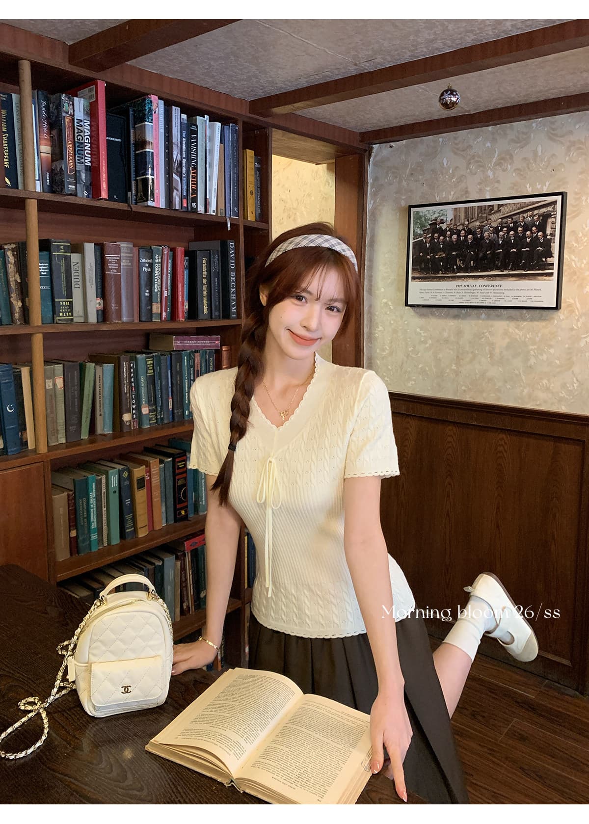 morning bloom 스트랩 레이스 니트 반팔 티셔츠 여성 여름 새로운 한 부서 착용 가져 가라. 허리 수축 핑크색 맨위 상세 이미지 17