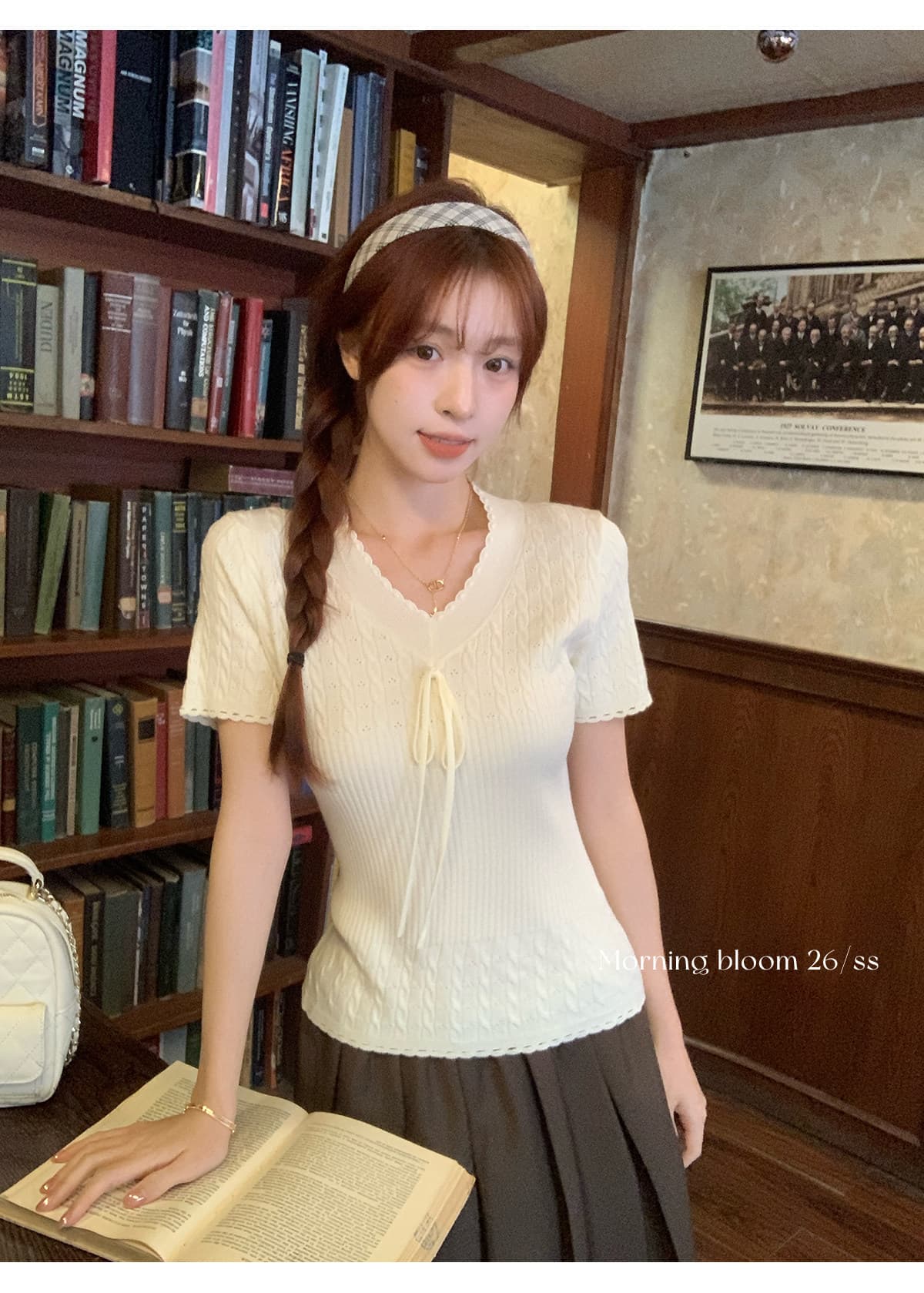 morning bloom 스트랩 레이스 니트 반팔 티셔츠 여성 여름 새로운 한 부서 착용 가져 가라. 허리 수축 핑크색 맨위 상세 이미지 20
