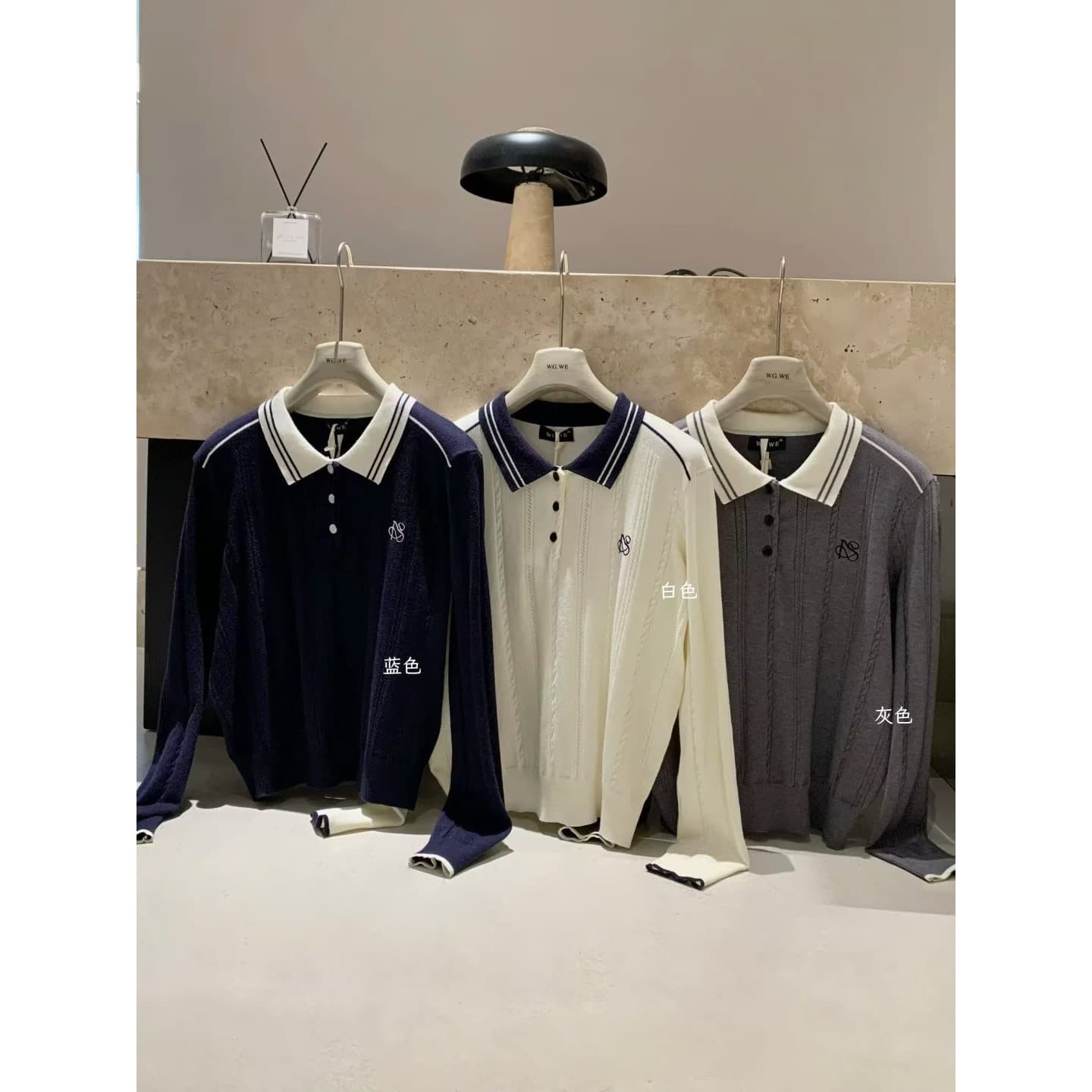 배색 POLO 칼라 트위스트 꽃 긴팔 니트 스웨터 여성 이른 가을 한 부서 루즈핏 슬림해 보이는 캐주얼 다용도 맨위 이미지 4