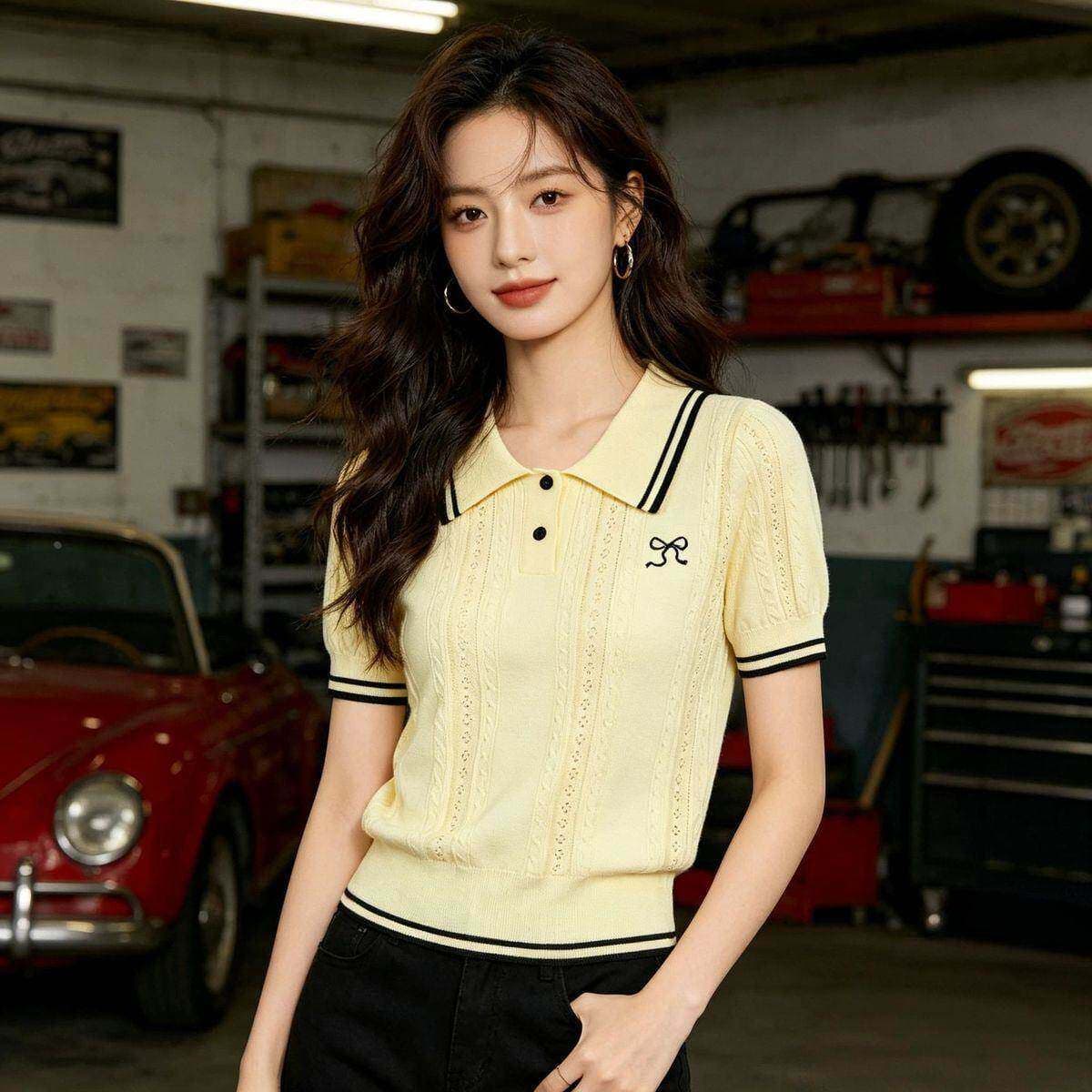 얼음 실크 차가운 센스 통기성 니트 POLO 셔츠 반팔 여름 새로운 폴로 칼라 반소매 슬림해 보이는 배색 스트라이프 맨위 트렌디 상세 이미지 8