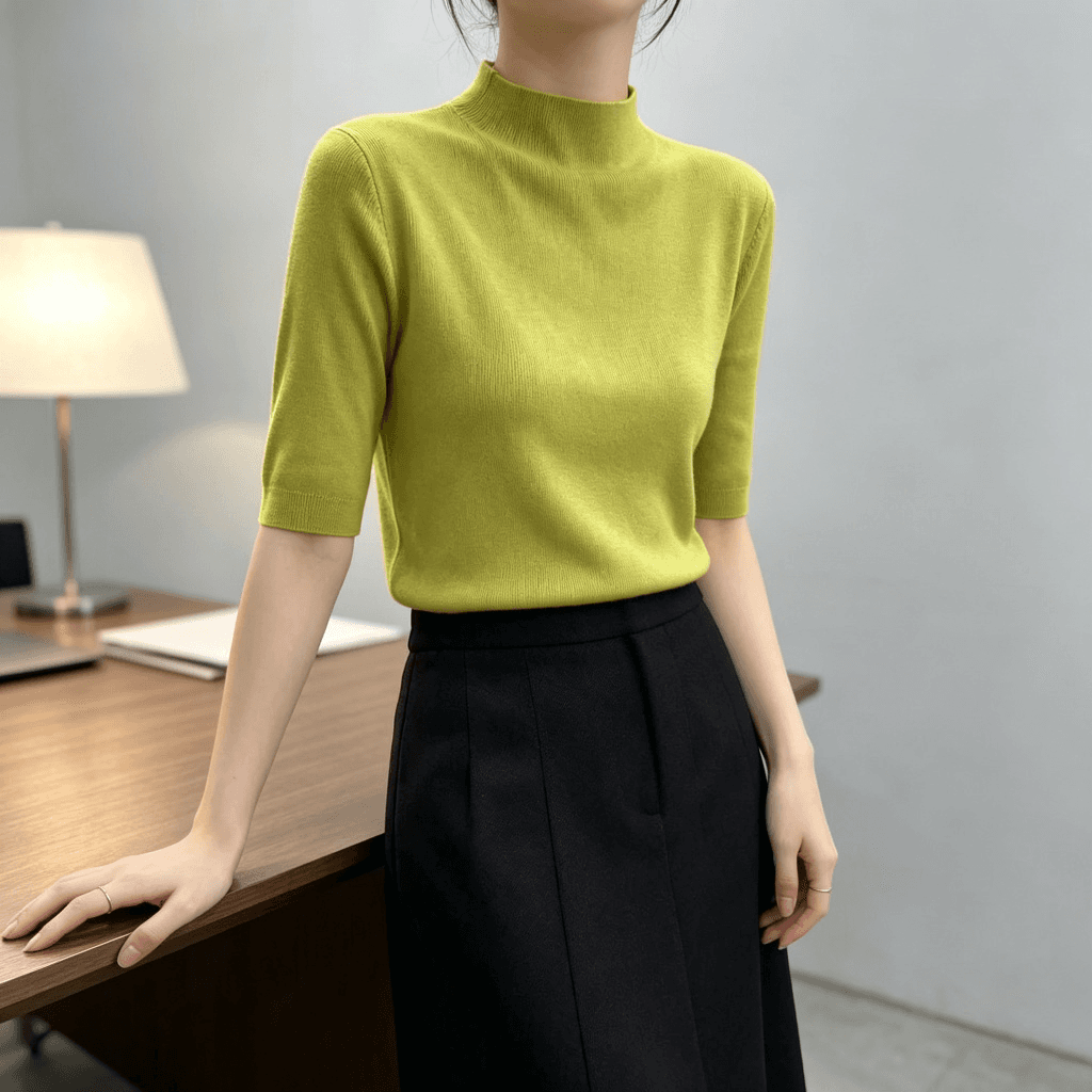 2026 이른 가을 새로운 반하이넥 니트 스웨터 여성 5 점 소매 몸매 가꾸기 슬림해 보이는 다용도 품격 출퇴근 만나는 맨위 상세 이미지 8