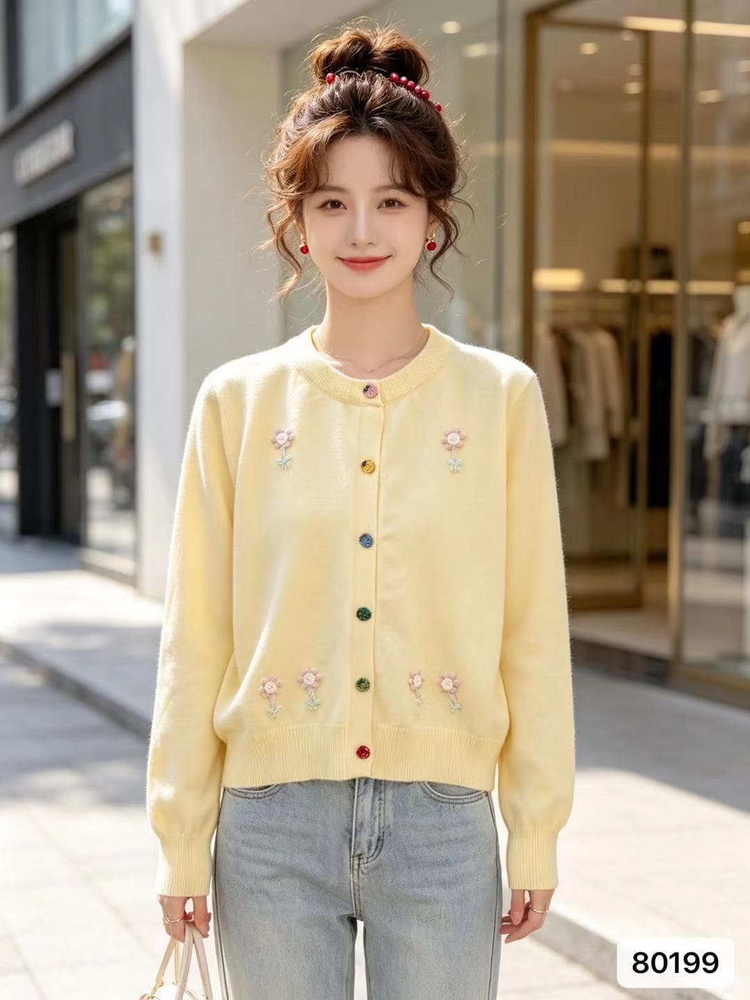2026 이른 가을 새로운 색상 단추 꽃 니트 오픈 가디건 라운드 넥 루즈핏 달콤함 연령 감소 다용도 스웨터 코트 상세 이미지 6