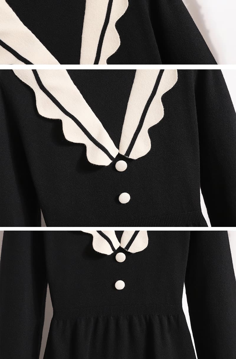 실사 빅 사이즈 여성 의류 2026 가을 겨울 새로운 니트 드레스 프랑스식 품격 차 인사이드 차 가스 프릴 칼라 치마 상세 이미지 5