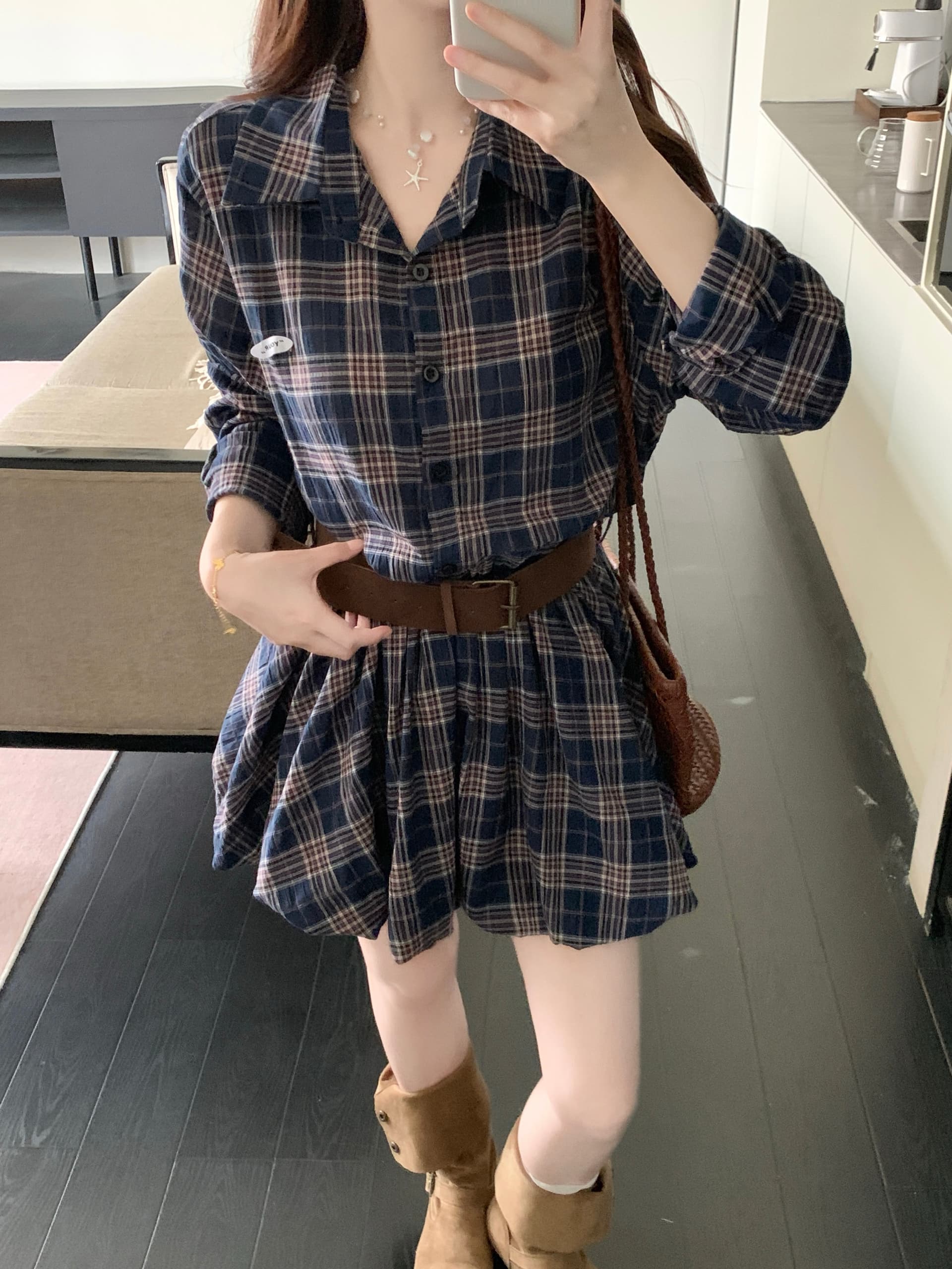 실사 빅 사이즈 비 흔적 남자 창 그리드 아메리칸 POLO 칼라 배색 체크무늬 드레스 레트로 품격 셔츠 반바지 상세 이미지 3