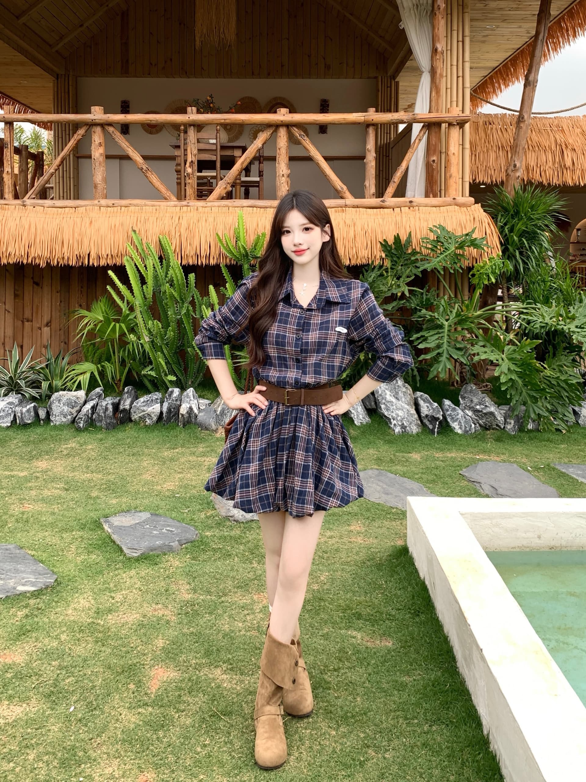 실사 빅 사이즈 비 흔적 남자 창 그리드 아메리칸 POLO 칼라 배색 체크무늬 드레스 레트로 품격 셔츠 반바지 상세 이미지 12