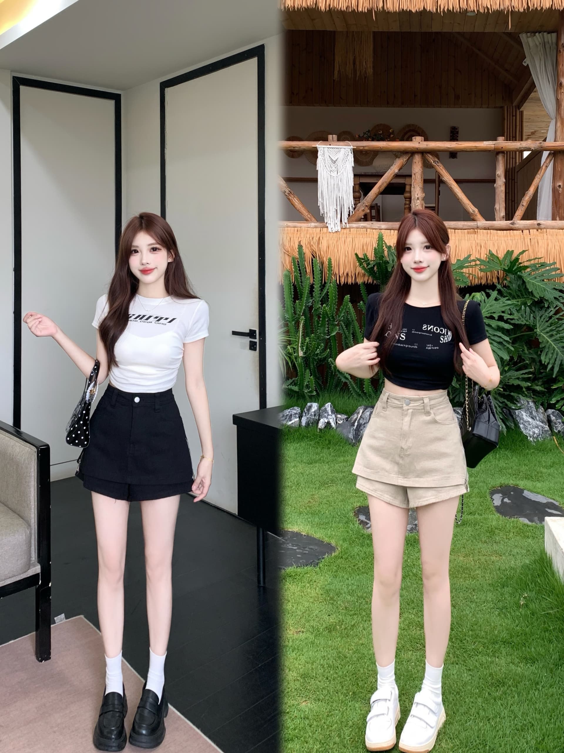 실사 아메리칸 레트로 데님 반바지 2026 여름 섹션 하이웨이스트 슬림해 보이는 노출 방지 페이크 레이어드 한 마디 타이트 스커트 치마바지 상세 이미지 2