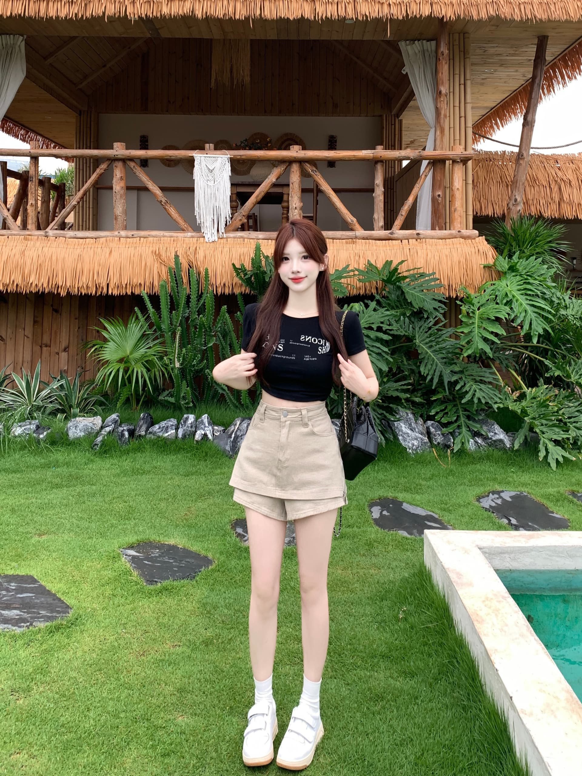 실사 아메리칸 레트로 데님 반바지 2026 여름 섹션 하이웨이스트 슬림해 보이는 노출 방지 페이크 레이어드 한 마디 타이트 스커트 치마바지 상세 이미지 12