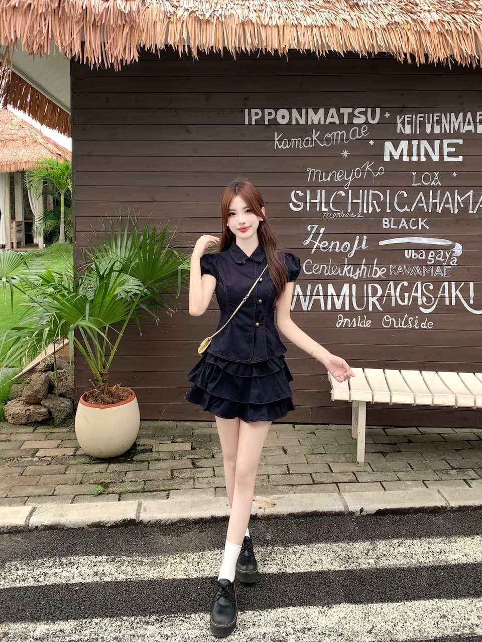 실사 달콤한 차가운 학원 스타일 세트 레트로 베이비 칼라 허리 수축 반팔 셔츠 소녀 센스 케이크 미니 스커트 여름 상세 이미지 10