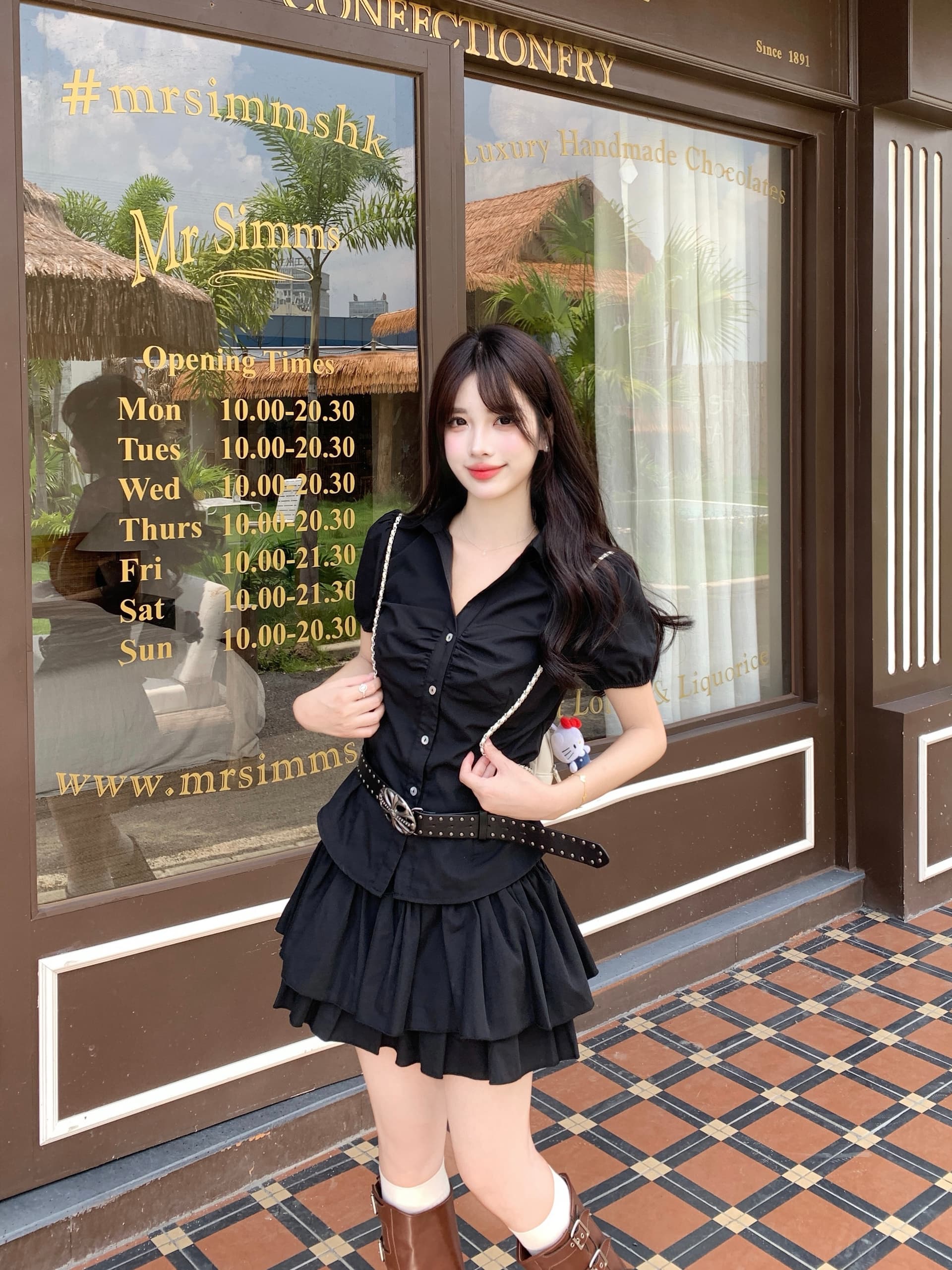 실사 빅 사이즈 한 부서 마이크로 지방 mm 슬림해 보이는 표지 배 달콤한 매운맛 여름 거품 소매 짧은 셔츠 케이크 반 스커트 상세 이미지 4