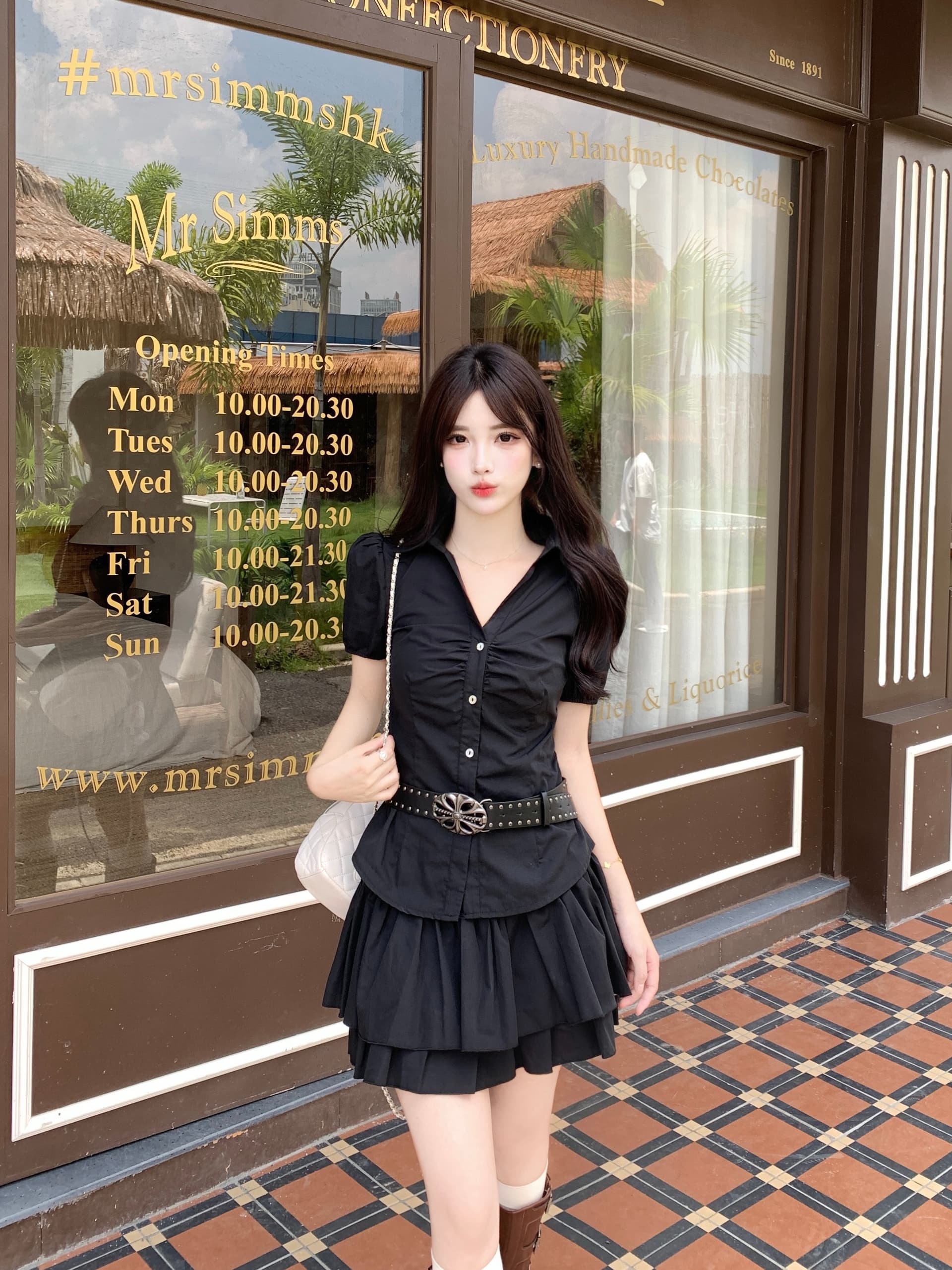 실사 빅 사이즈 한 부서 마이크로 지방 mm 슬림해 보이는 표지 배 달콤한 매운맛 여름 거품 소매 짧은 셔츠 케이크 반 스커트 상세 이미지 6