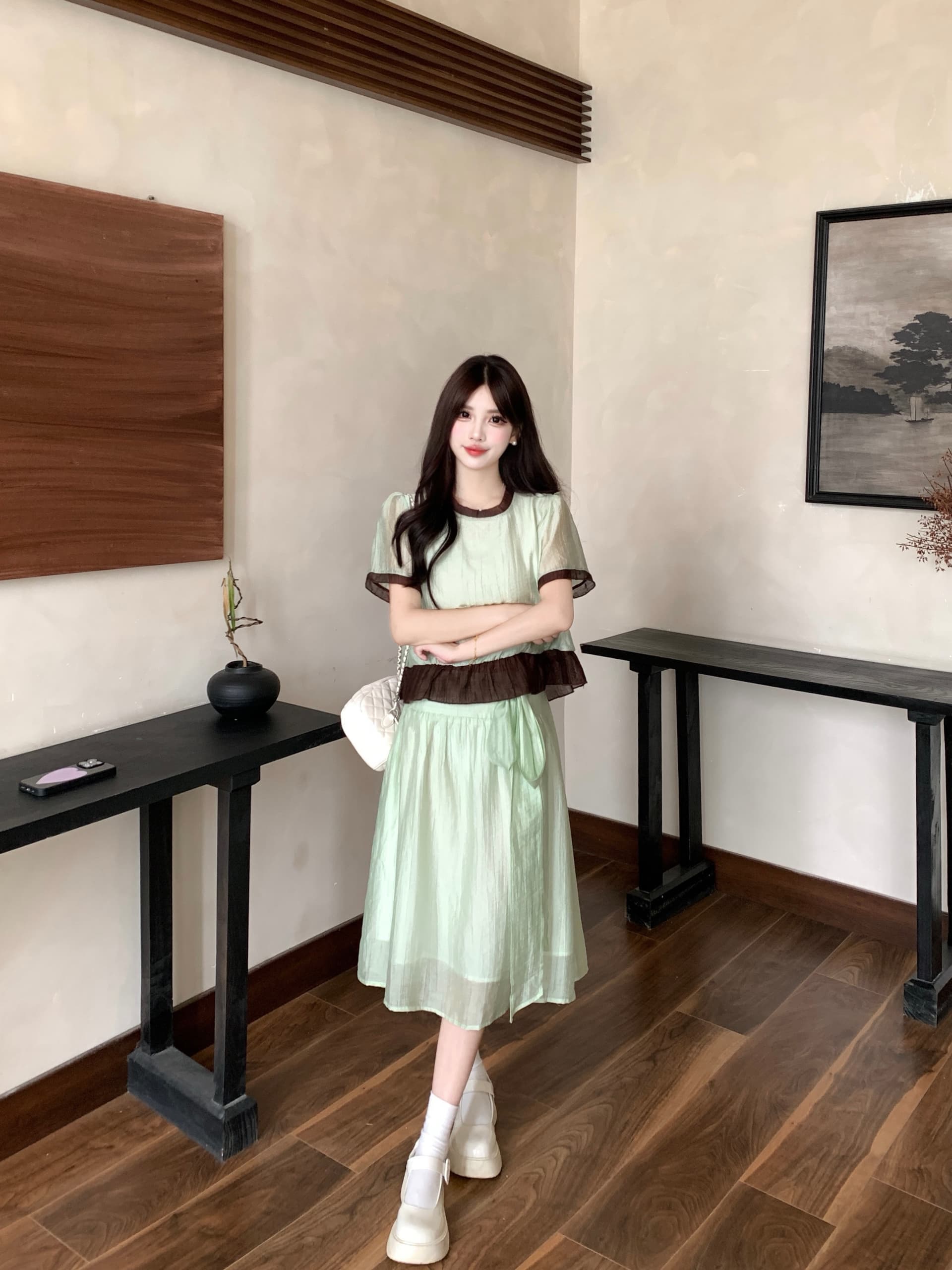 실사 플러그 Na 연애 편지 마이크로 지방 빅 사이즈 신선함 달콤함 연령 감소 페이크 레이어드 배색 셔츠 반신 치마 세트 상세 이미지 10