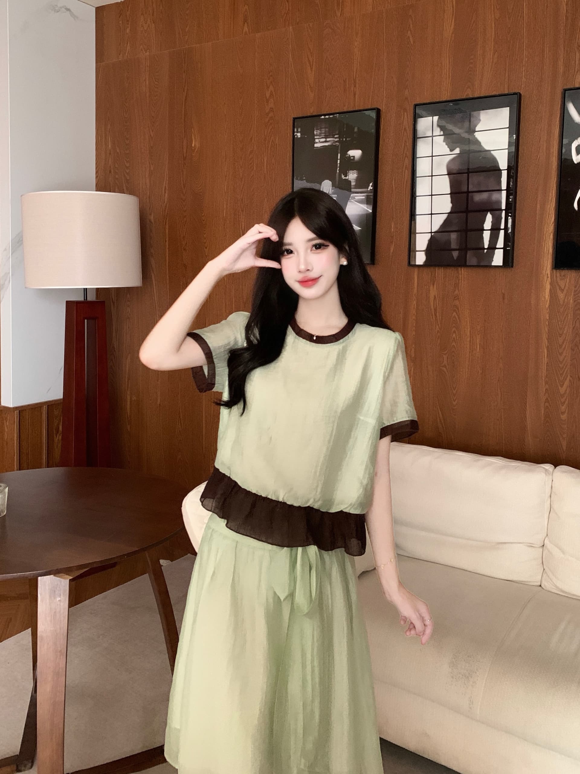 실사 플러그 Na 연애 편지 마이크로 지방 빅 사이즈 신선함 달콤함 연령 감소 페이크 레이어드 배색 셔츠 반신 치마 세트 상세 이미지 13