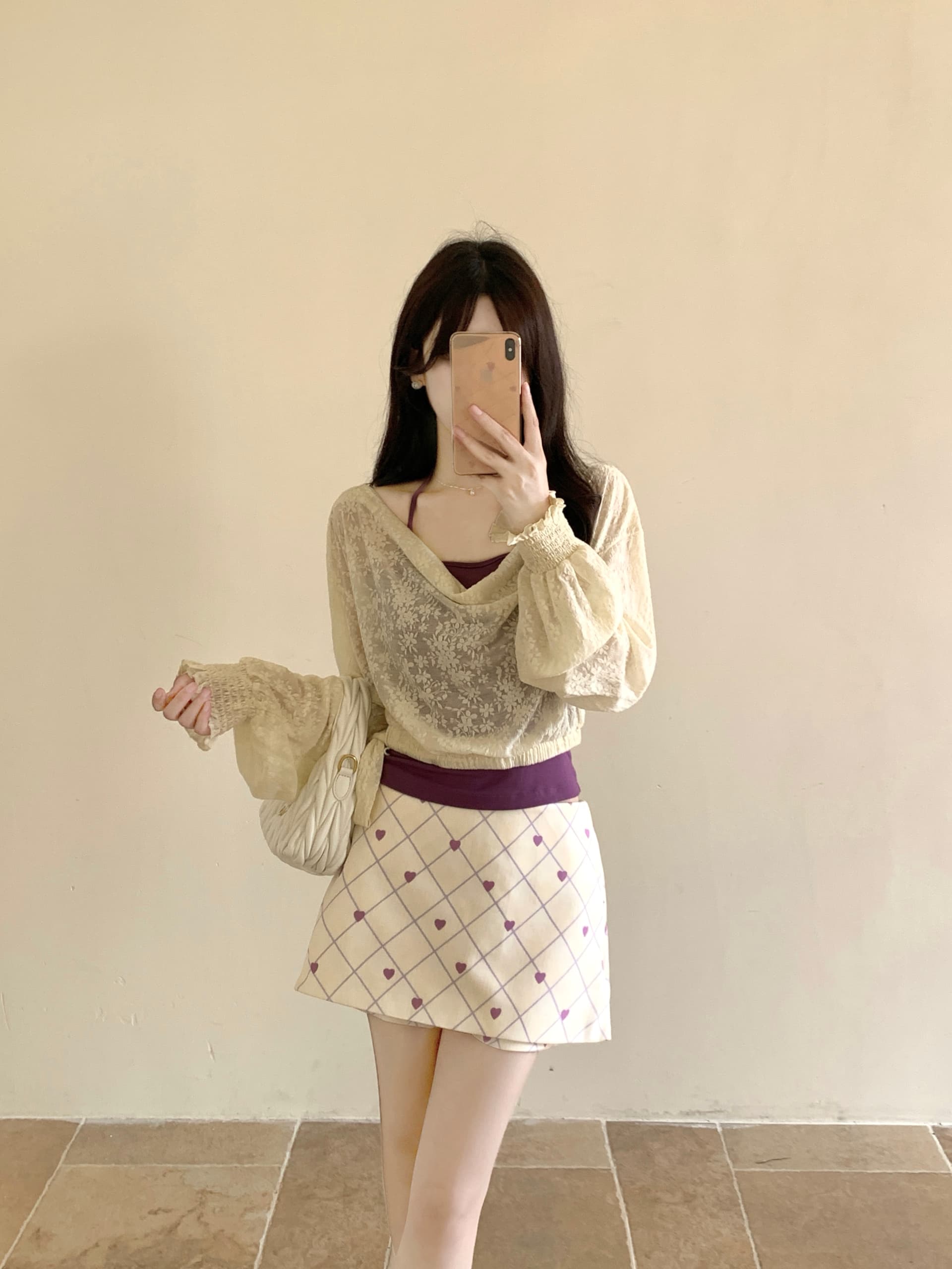 실사 이른 가을 레이스 흔들다 칼라 긴팔 블라우스 신축성 레이스 벌룬 소매 맨위 슬립 반 스커트 3종 세트 이미지 3