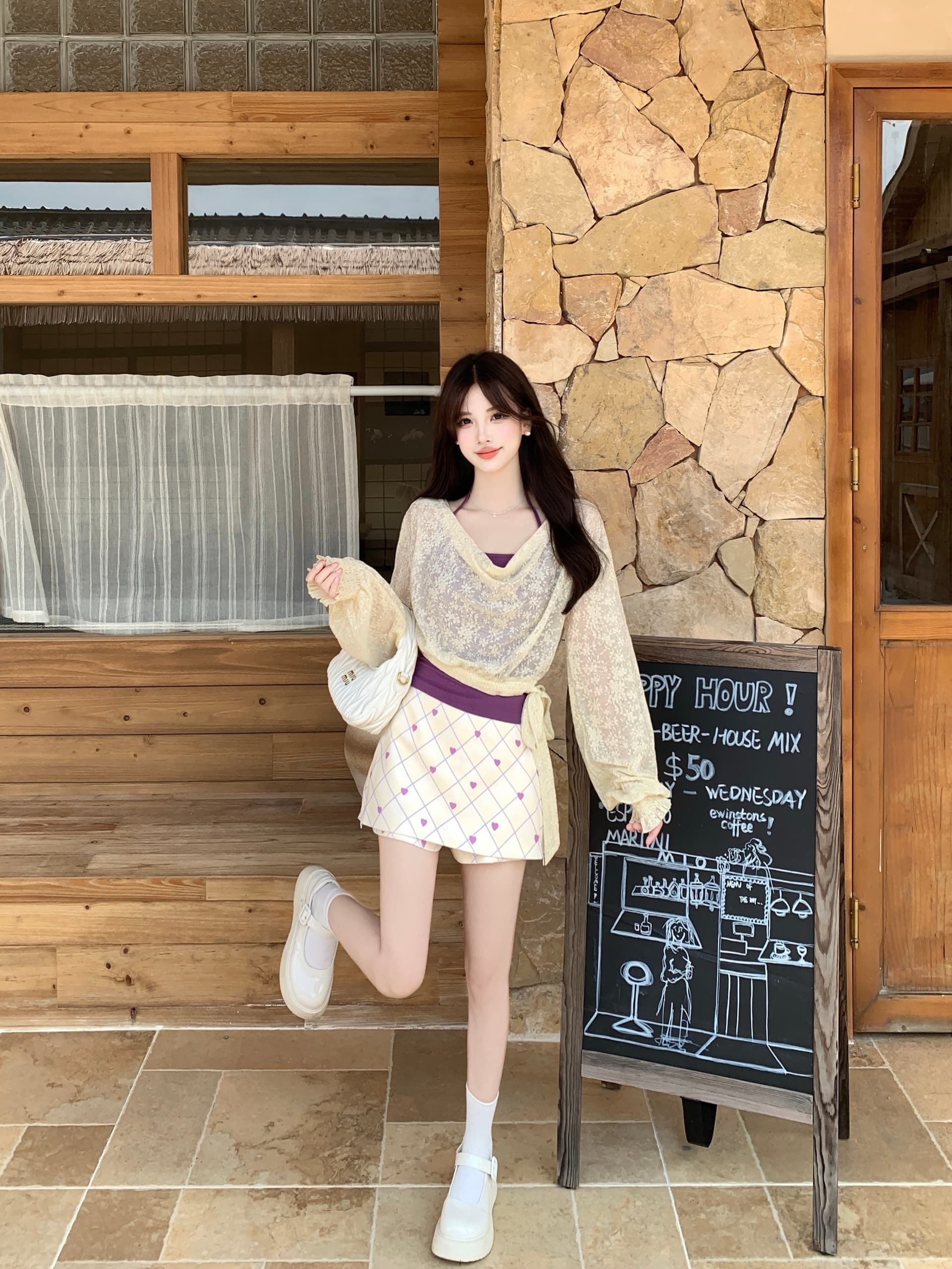 실사 이른 가을 레이스 흔들다 칼라 긴팔 블라우스 신축성 레이스 벌룬 소매 맨위 슬립 반 스커트 3종 세트 상세 이미지 2