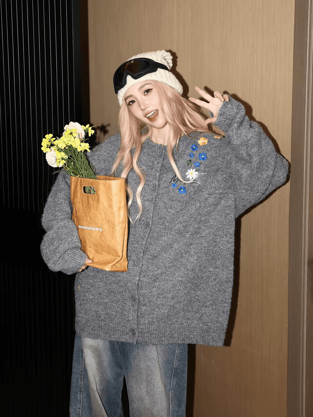 아메리칸 자수 오픈 가디건 스웨터 여자 가을 겨울철 작은 키 루즈핏 캐주얼 니트 스웨터 재킷 이미지 2