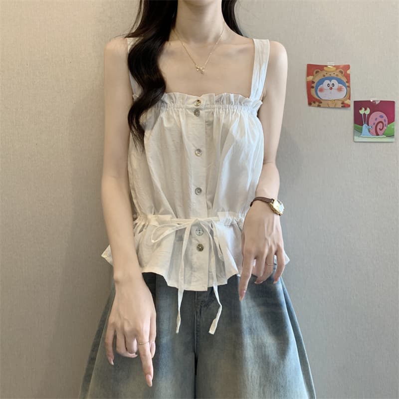 실사 정가 여름 새로운 한국 스타일 루즈핏 허리 수축 슬림해 보이는 슬립 작은 조끼 연령 감소 쇼트 스타일 맨위 상세 이미지 4