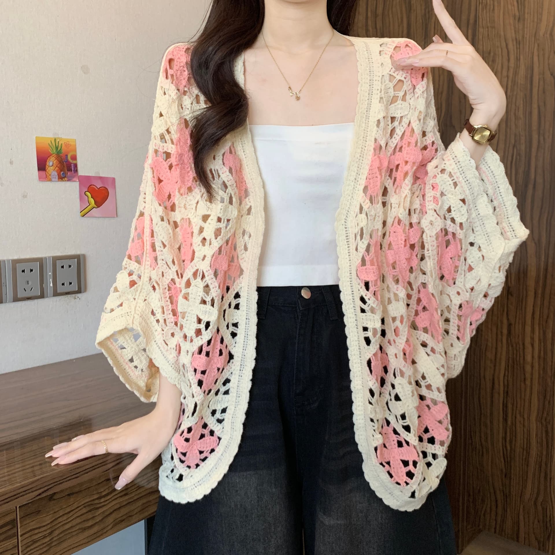 보헤미안 자수 홀로우 아웃 니트 열기 여성 봄 여름 새로운 지방 mm 루즈핏 슬림해 보이는 연령 감소 다용도 외부 잡아라. 의류 상세 이미지 6
