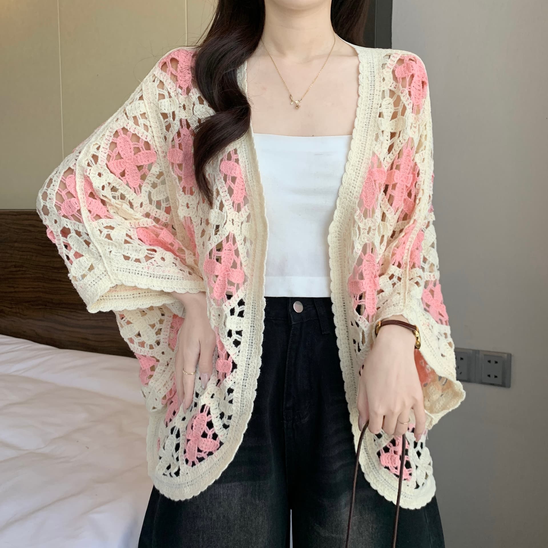 보헤미안 자수 홀로우 아웃 니트 열기 여성 봄 여름 새로운 지방 mm 루즈핏 슬림해 보이는 연령 감소 다용도 외부 잡아라. 의류 상세 이미지 11