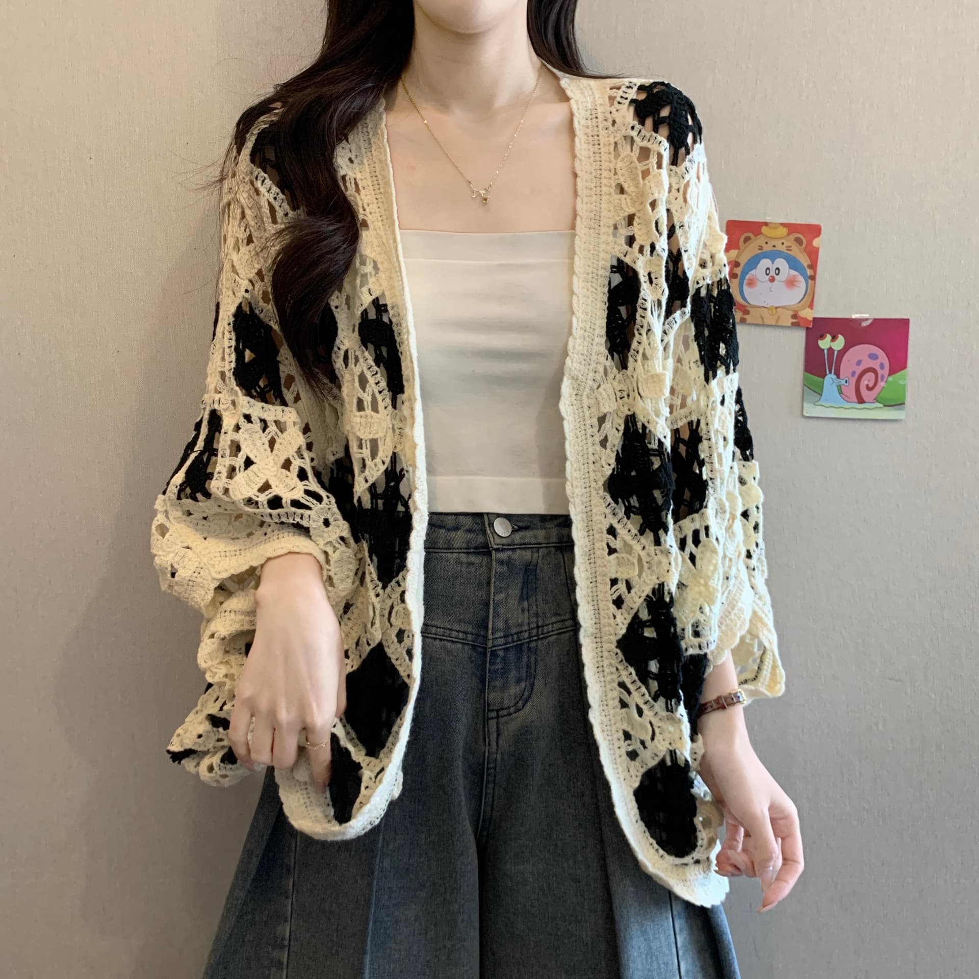 보헤미안 자수 홀로우 아웃 니트 열기 여성 봄 여름 새로운 지방 mm 루즈핏 슬림해 보이는 연령 감소 다용도 외부 잡아라. 의류 상세 이미지 14