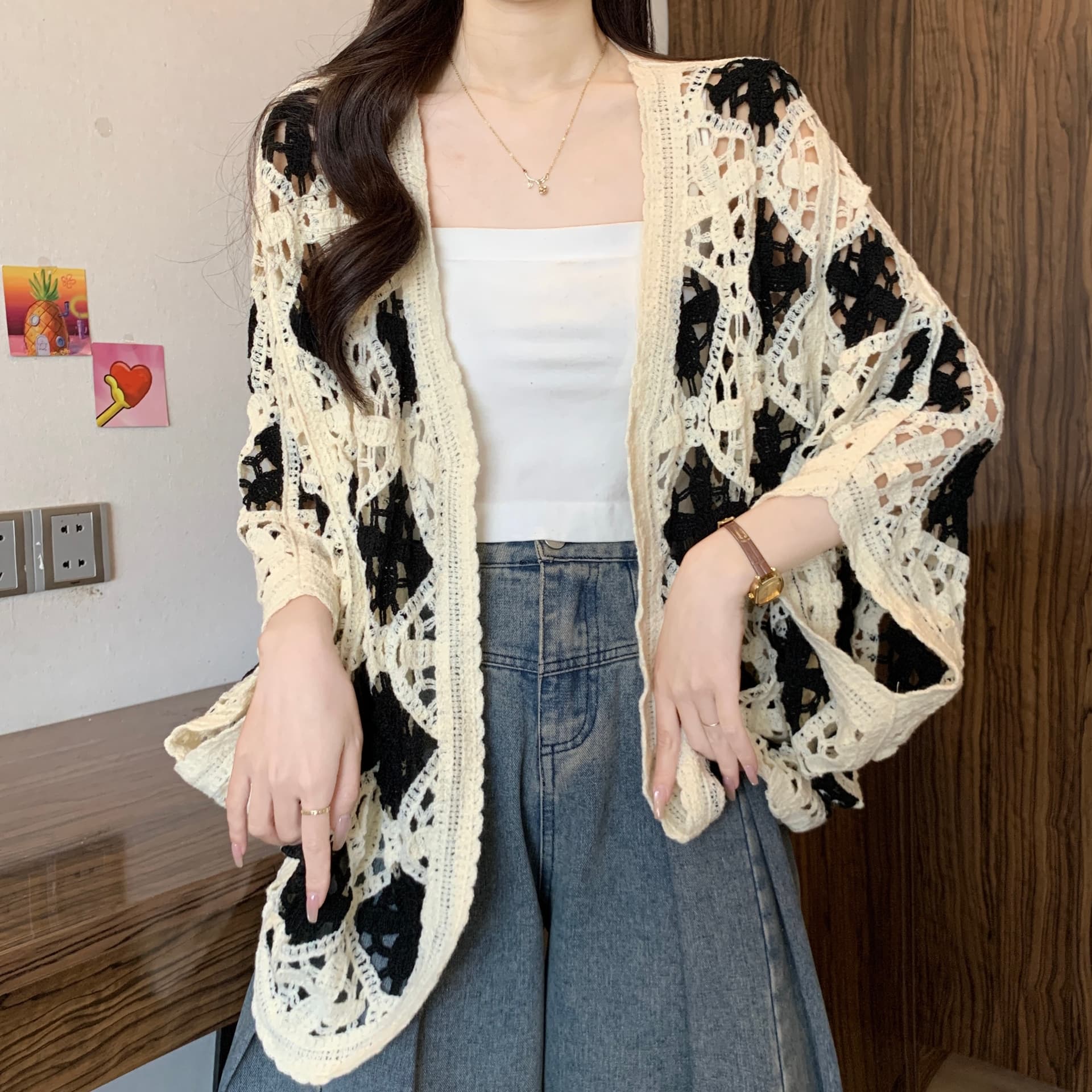 보헤미안 자수 홀로우 아웃 니트 열기 여성 봄 여름 새로운 지방 mm 루즈핏 슬림해 보이는 연령 감소 다용도 외부 잡아라. 의류 상세 이미지 17