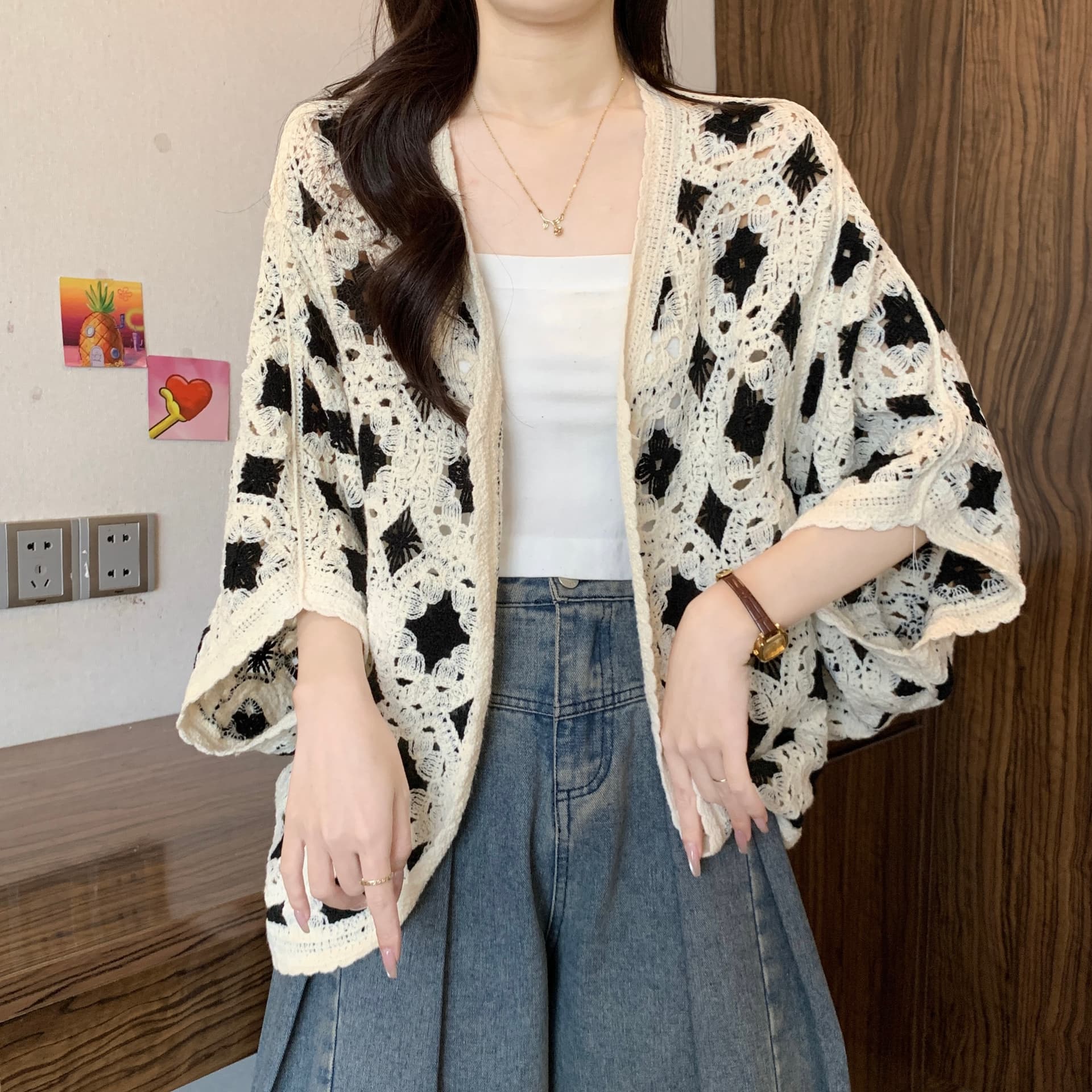 보헤미안 바람 자수 홀로우 아웃 니트 오픈 가디건 여성 봄 여름 새로운 빅 사이즈 지방 mm 품격 다용도 슬림해 보이는 맨위 상세 이미지 17