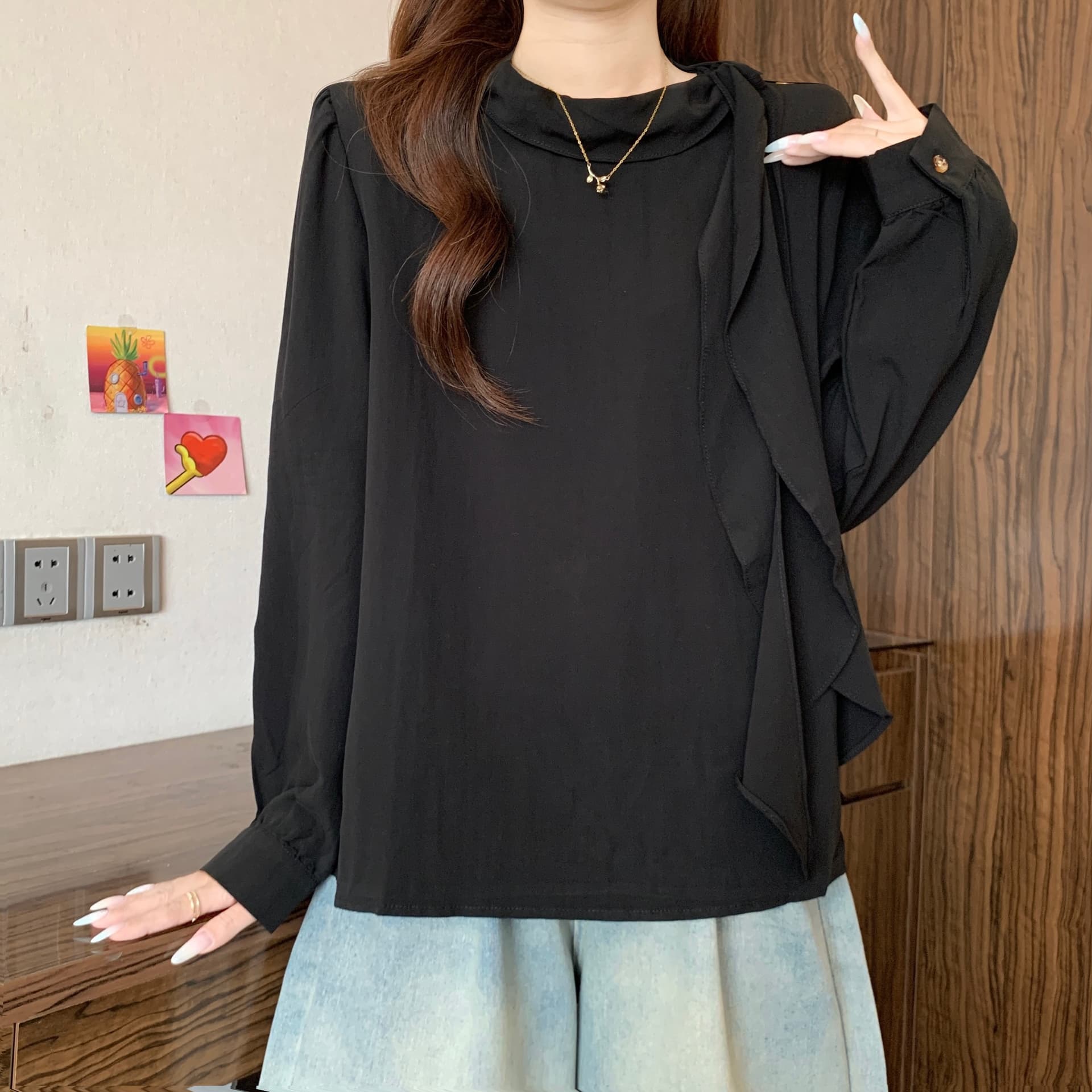 프랑스식 품격 디자인 센스 리본 칼라 긍정적 인 어깨 긴팔 여성 셔츠 가을 새로운 지방 mm 출퇴근 다용도 슬림해 보이는 맨위 상세 이미지 15