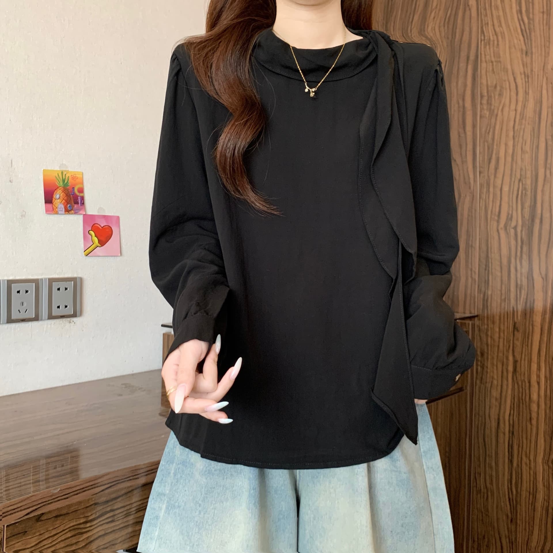 프랑스식 품격 디자인 센스 리본 칼라 긍정적 인 어깨 긴팔 여성 셔츠 가을 새로운 지방 mm 출퇴근 다용도 슬림해 보이는 맨위 상세 이미지 16
