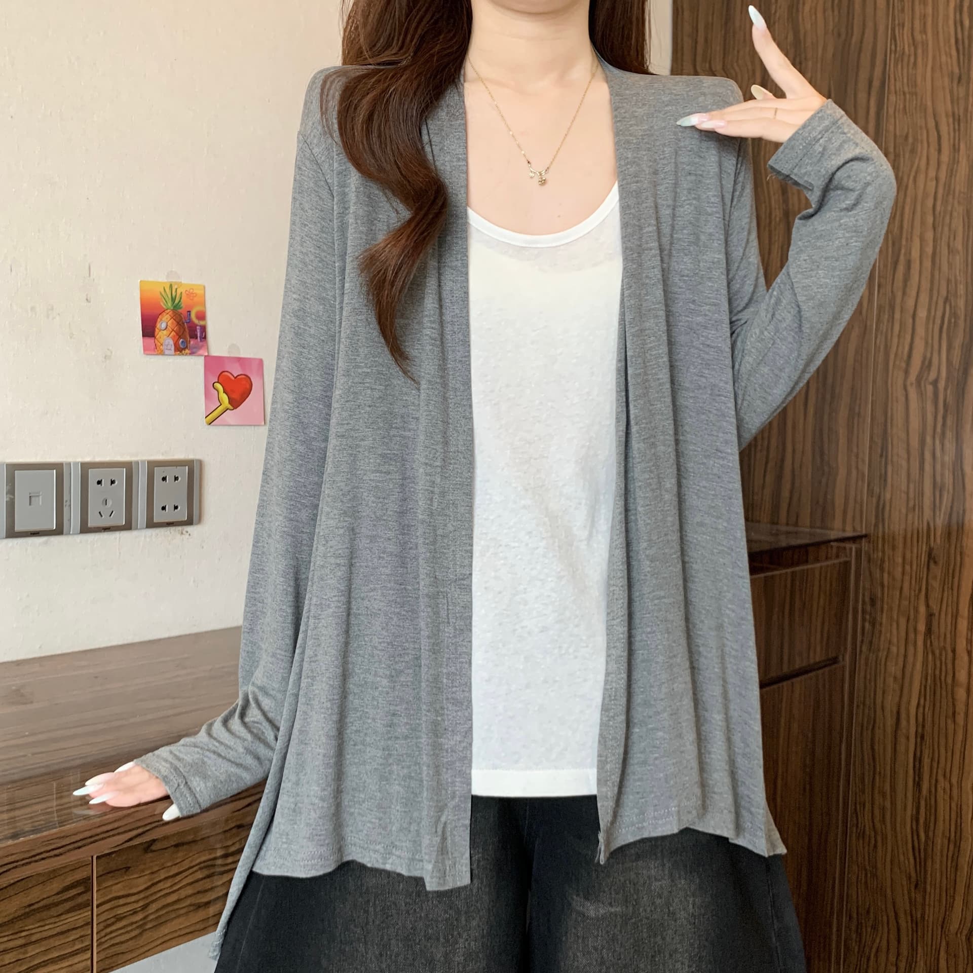 품격 불규칙 밑단 니트 숄 조끼 착용 가져 가라. 여성 여름 가을 새로운 지방 mm 캐주얼 슬림해 보이는 다용도 맨위 상세 이미지 6