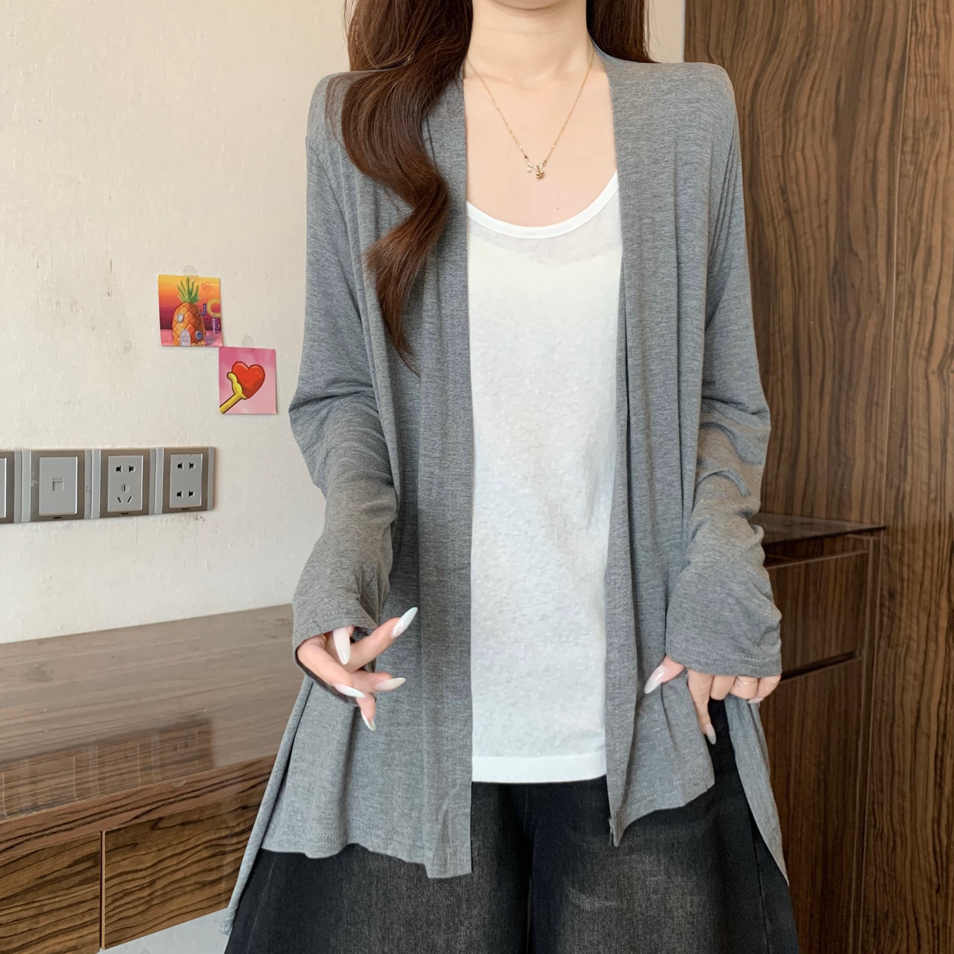 품격 불규칙 밑단 니트 숄 조끼 착용 가져 가라. 여성 여름 가을 새로운 지방 mm 캐주얼 슬림해 보이는 다용도 맨위 상세 이미지 7