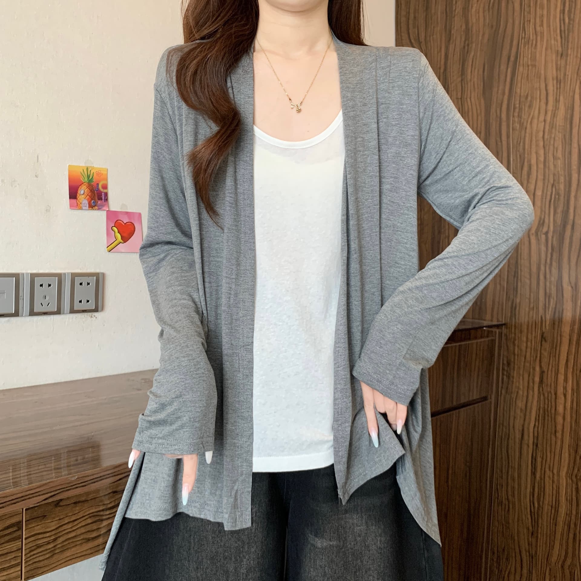 품격 불규칙 밑단 니트 숄 조끼 착용 가져 가라. 여성 여름 가을 새로운 지방 mm 캐주얼 슬림해 보이는 다용도 맨위 상세 이미지 8