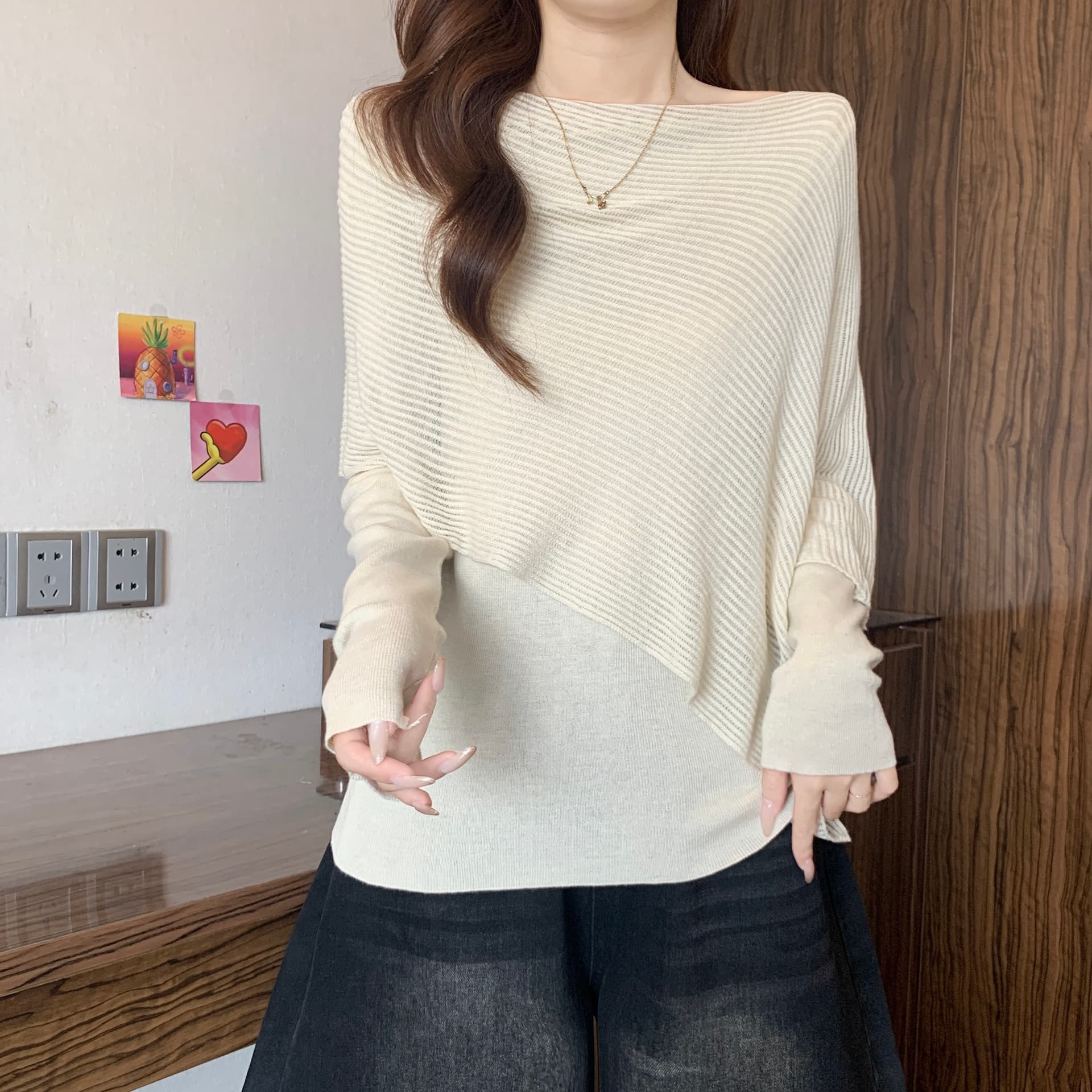 디자인 센스 페이크 레이어드 숄 불규칙 니트 스웨터 여성 가을 새로운 지방 mm 품격 다용도 슬림해 보이는 만나는 맨위 상세 이미지 16