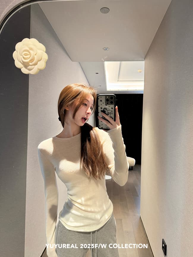 yuyureal 부드러운 피부 만나는 18 바늘 섬 좋은 무봉제 하나 기본 셔츠 다용도 긴팔 맨위 이미지 2