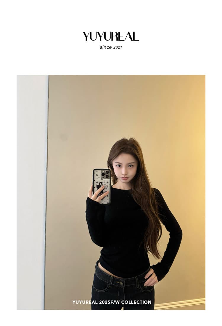 yuyureal 부드러운 피부 만나는 18 바늘 섬 좋은 무봉제 하나 기본 셔츠 다용도 긴팔 맨위 상세 이미지 1