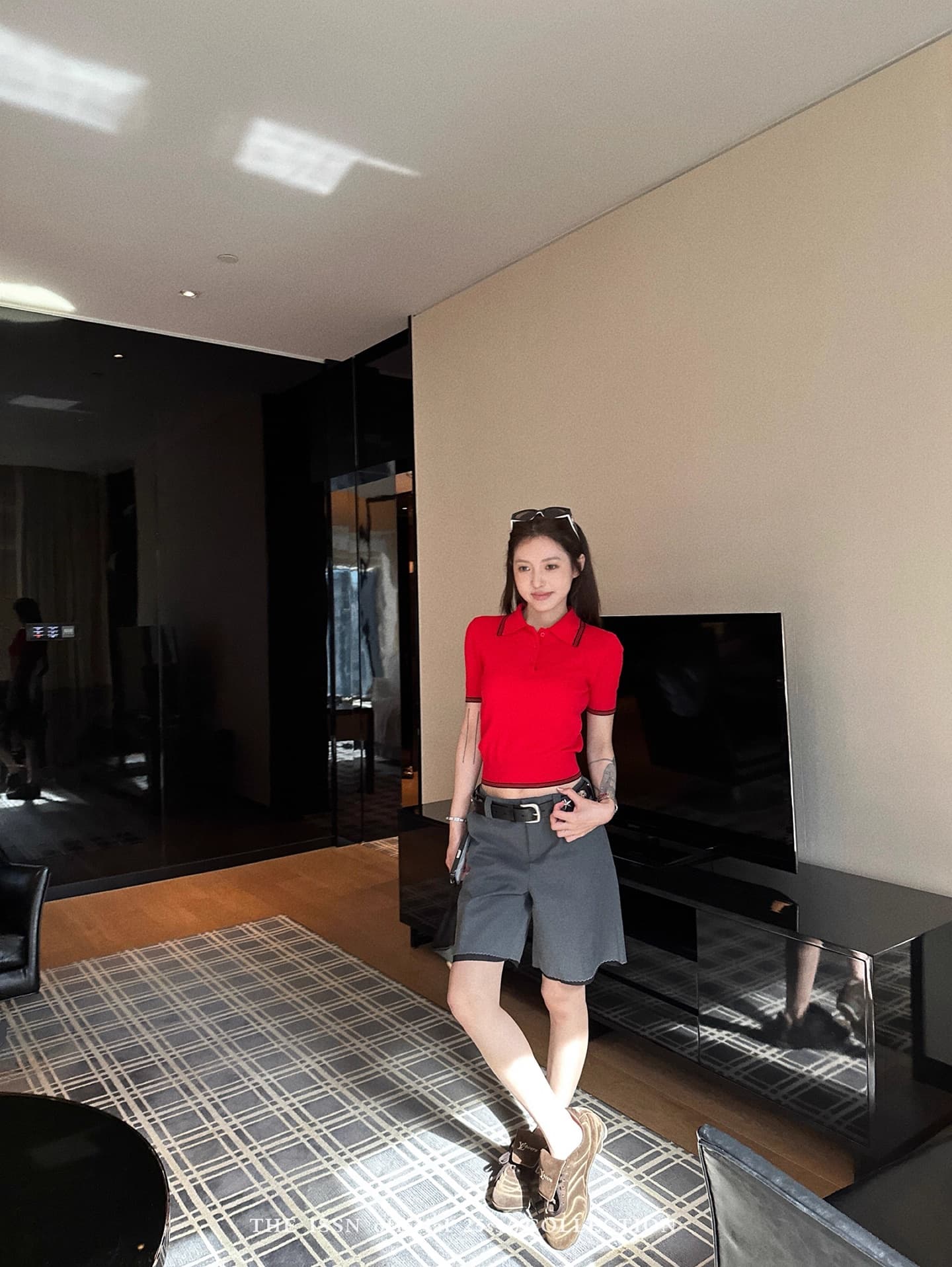 닝 부문 POLO 칼라 배색 니트 반팔 티셔츠 여성 여름 한 부서 디자인 센스 다용도 긍정적 인 어깨 쇼트 스타일 맨위 상세 이미지 8