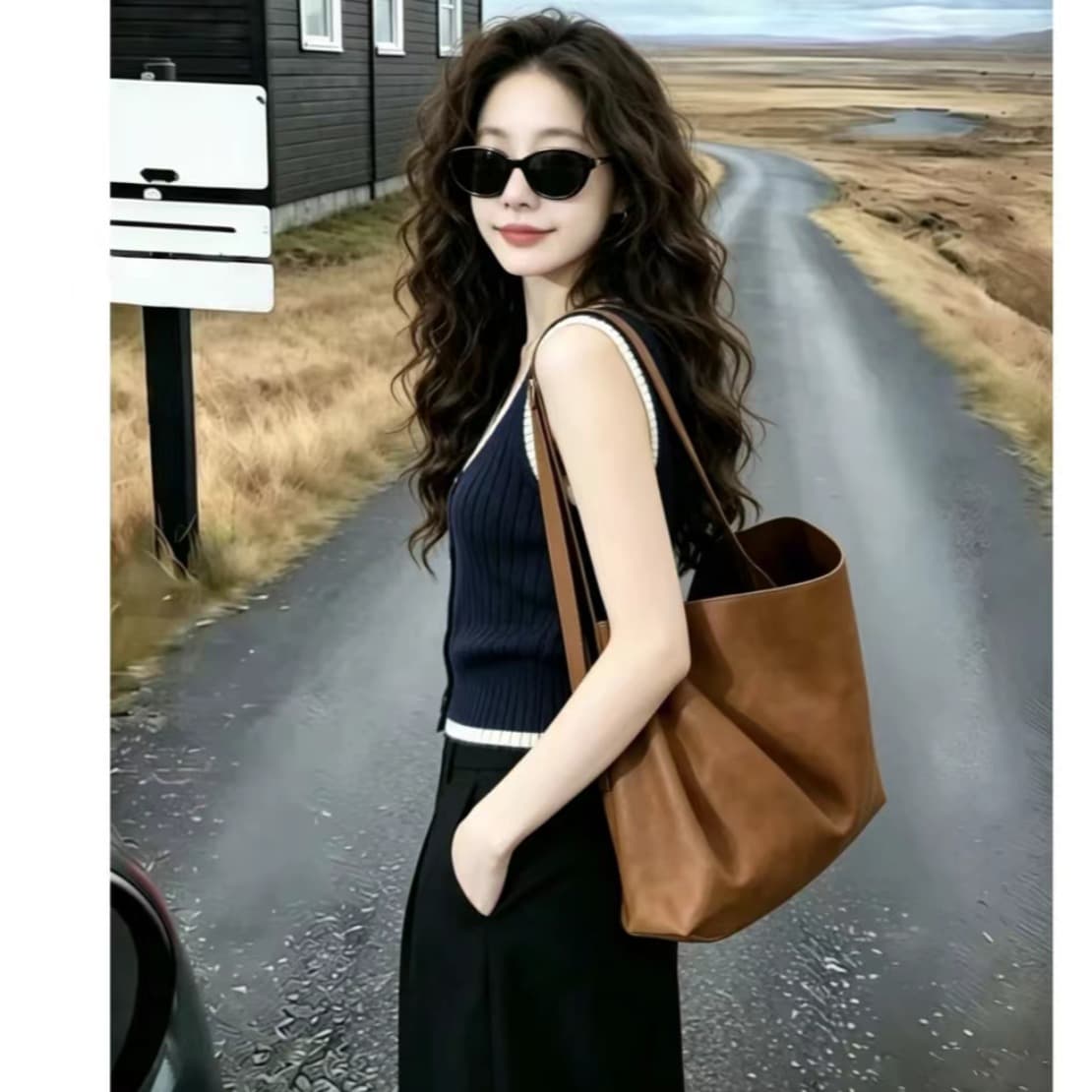 한 부서 V넥 배색 단추 조끼 니트 스웨터 여성 2026 여름 새로운 몸매 가꾸기 슬림해 보이는 외국 가스 연령 감소 맨위 이미지 3