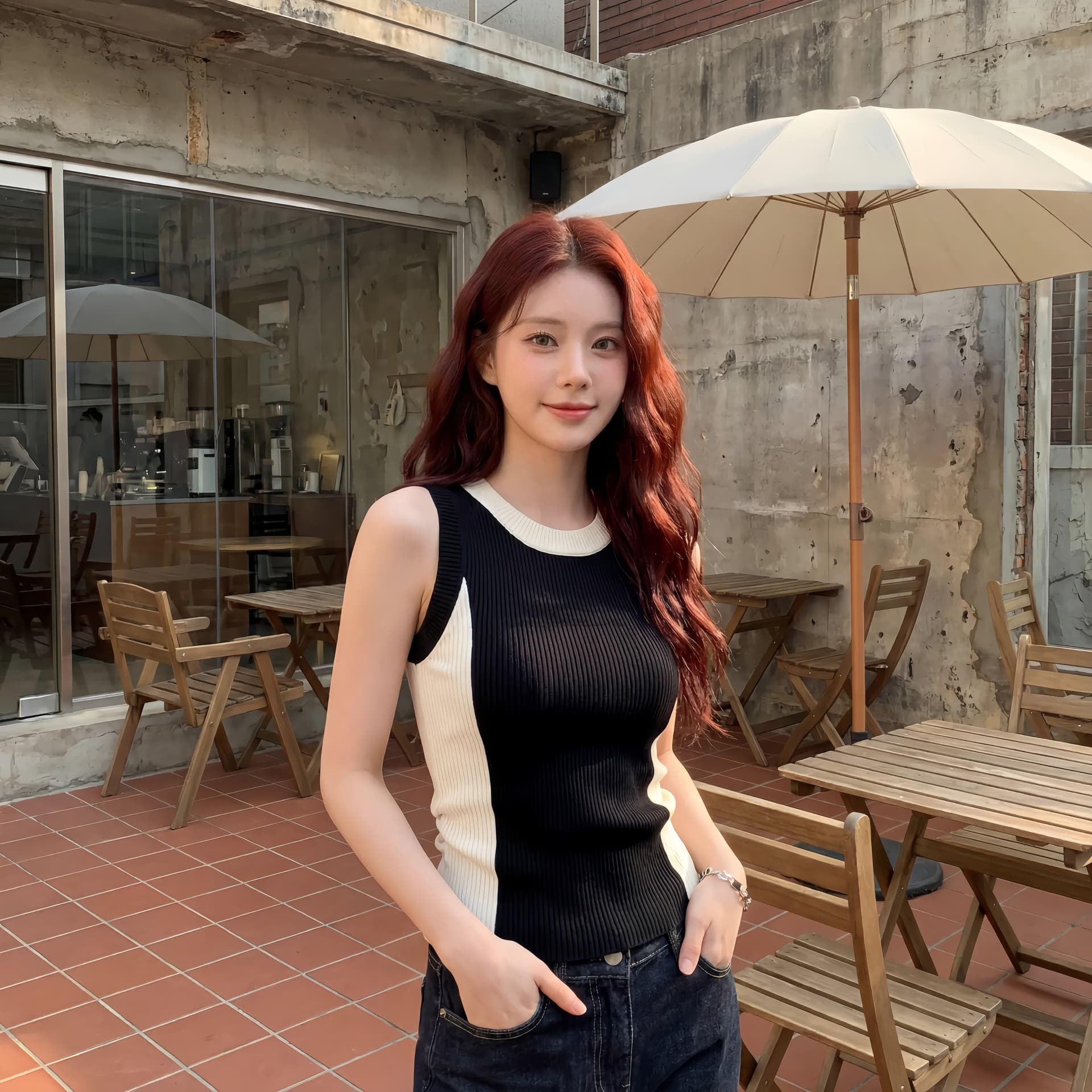 한 부서 디자인 센스 배색 라운드 넥 니트 조끼 여성 여름 외출용 몸매 가꾸기 아름다운 고유 한 연령 감소 민소매 맨위 이미지 2