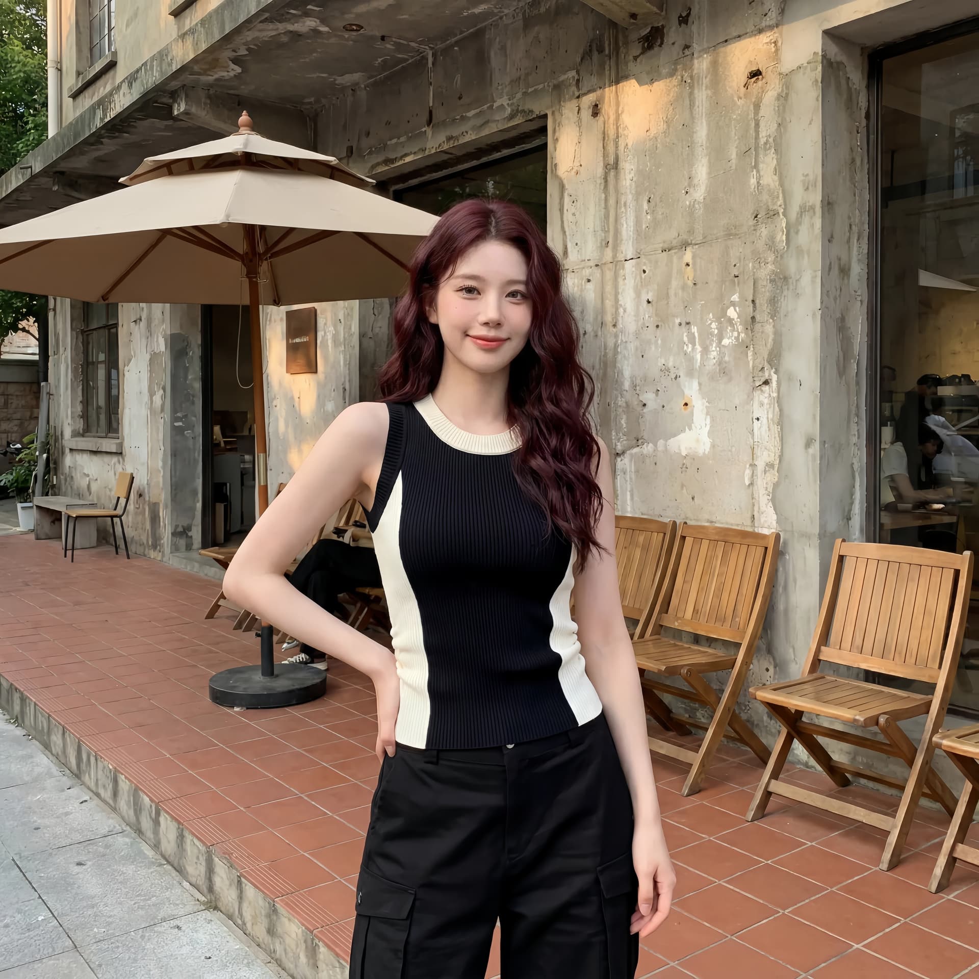한 부서 디자인 센스 배색 라운드 넥 니트 조끼 여성 여름 외출용 몸매 가꾸기 아름다운 고유 한 연령 감소 민소매 맨위 이미지 5