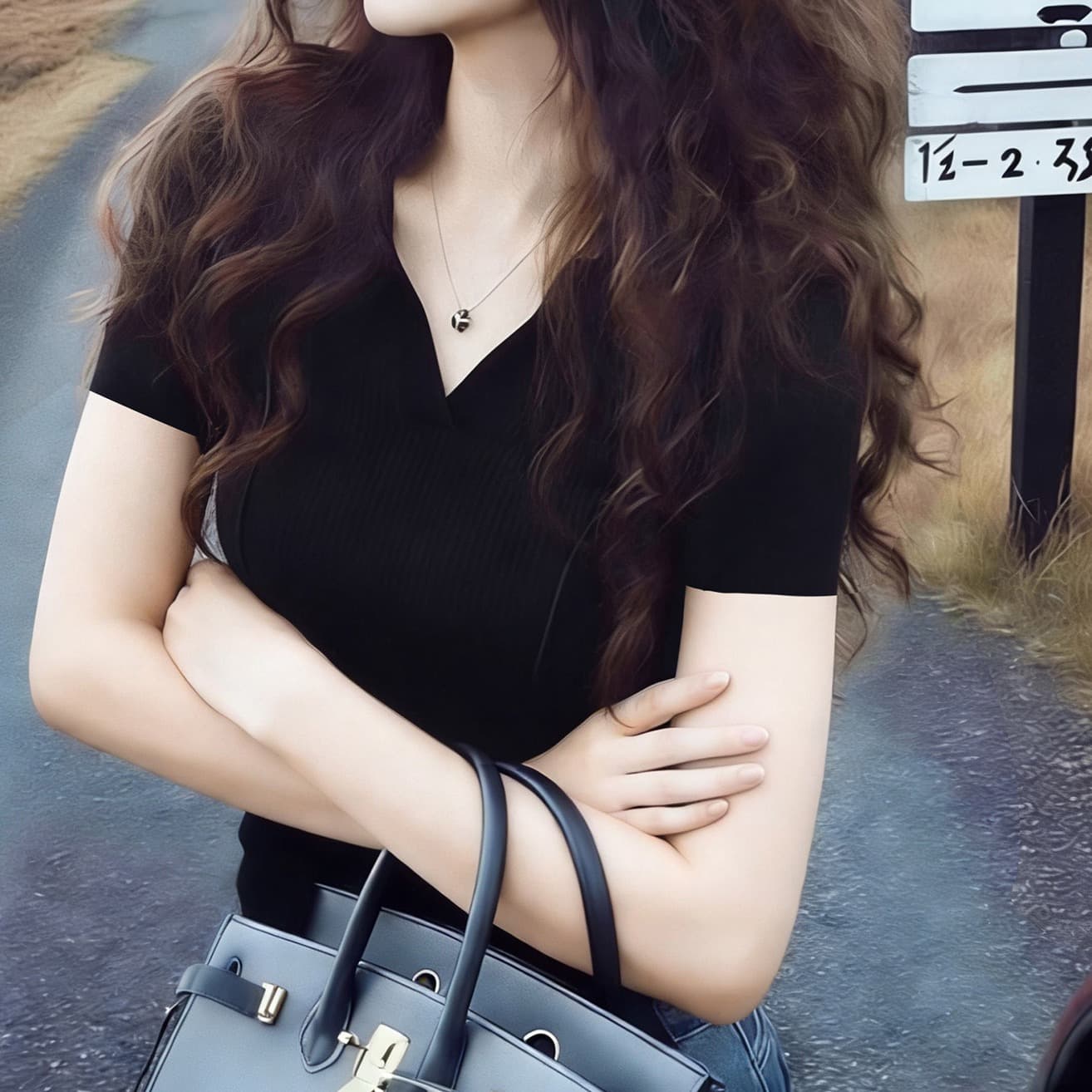빛 럭셔리 우아함 바람 브라운 반팔 맨위 여성 여름 새로운 라이 경기 서울 주간 실크 얇은 스타일 POLO 칼라 니트 티셔츠 이미지 5