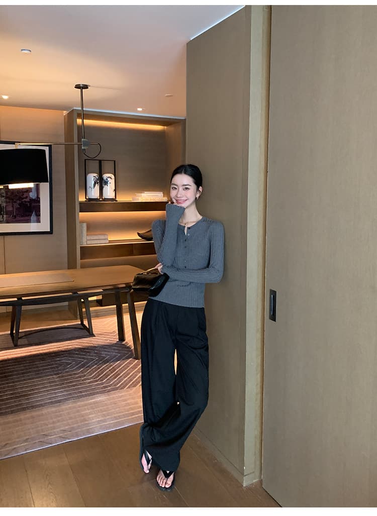maven lin 밝은 노란색 색상 즐기십시오 이익 칼라 몸매 가꾸기 슬림해 보이는 니트 스웨터 여성 봄 가을 얇은 스타일 조개 버클 스택 착용 맨위 상세 이미지 15