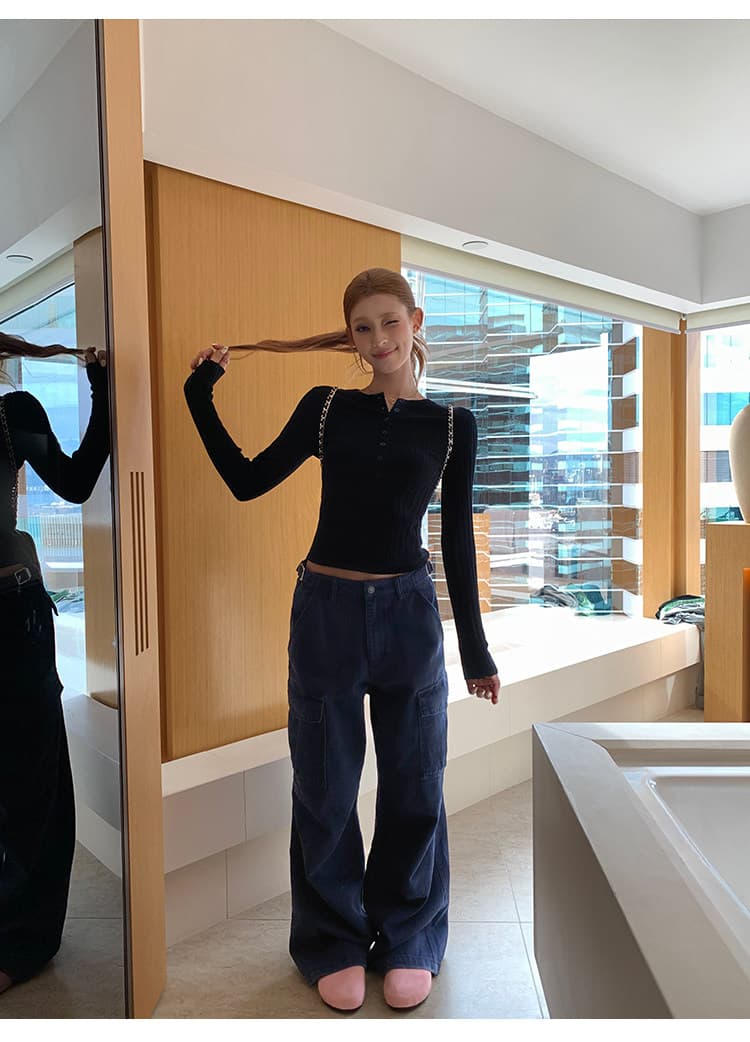 첸 쌀 팬 우아함 대법원 익스트림 제인 헨리 칼라 니트 스웨터 여성 몸매 가꾸기 슬림해 보이는 기본 셔츠 긍정적 인 어깨 인사이드 잡아라. 의류 상세 이미지 8
