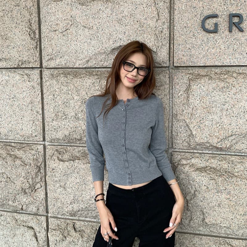 xzichic 라운드 넥 긍정적 인 어깨 8 점 소매 모직물 오픈 가디건 싱글 줄 버튼 기초 다용도 캐주얼 여성 새로운 이미지 5