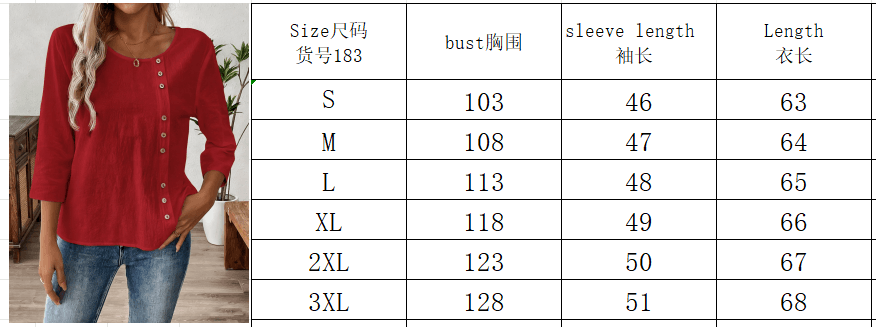 2026 여름 싱글 줄 버튼 루즈핏 빅 사이즈 면 린넨 맨위 여성 단색 7부 소매 유럽과 미국 라운드 넥 동정 여성 상세 이미지 1