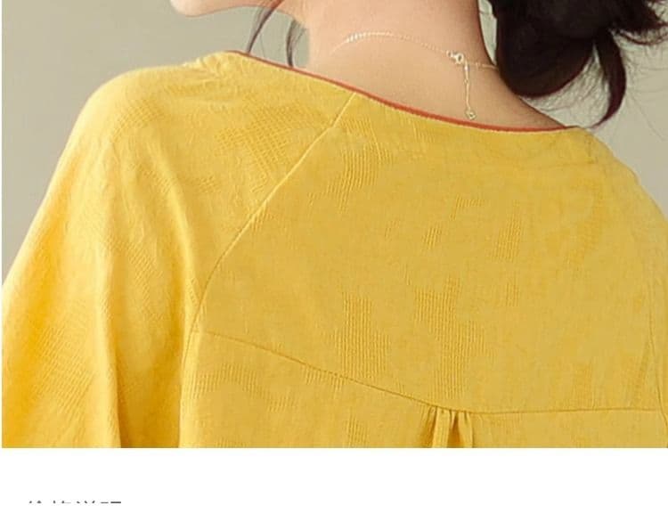 자수 문예 고급 센스 라운드 넥 맨위 여성 통기성 면 린넨 반팔 티셔츠 중노년 어머니 드레스 상세 이미지 31