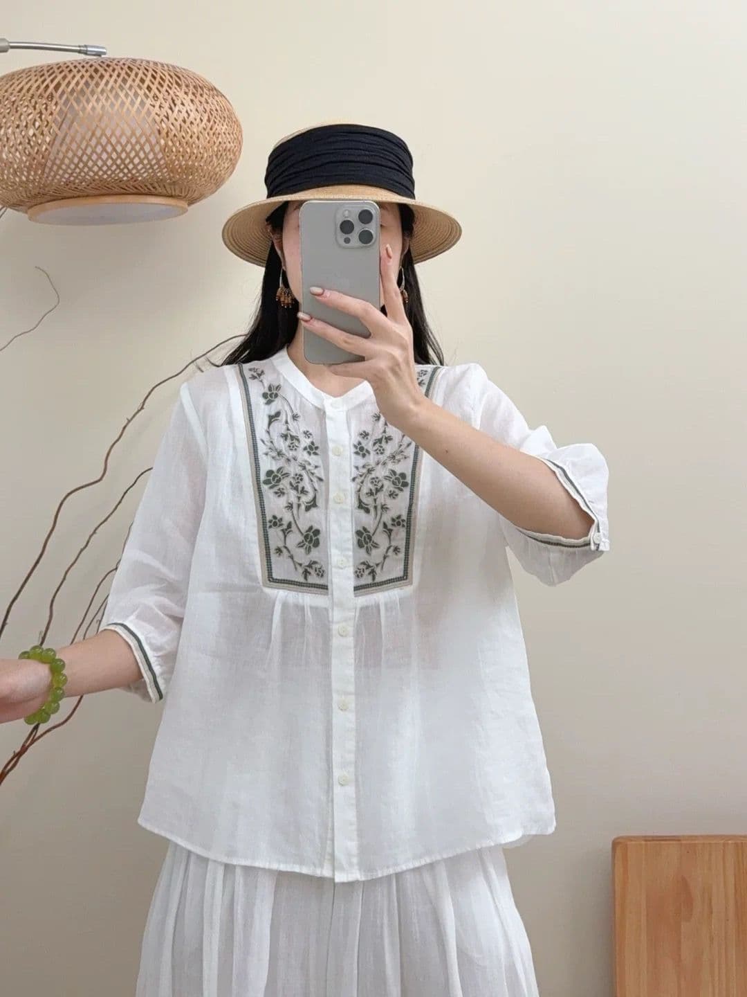 문예 자수 싱글 줄 버튼 슬림해 보이는 쇼트 스타일 면 린넨 셔츠 여름 새로운 품격 다용도 여성 5 점 소매 작은 셔츠 상세 이미지 32