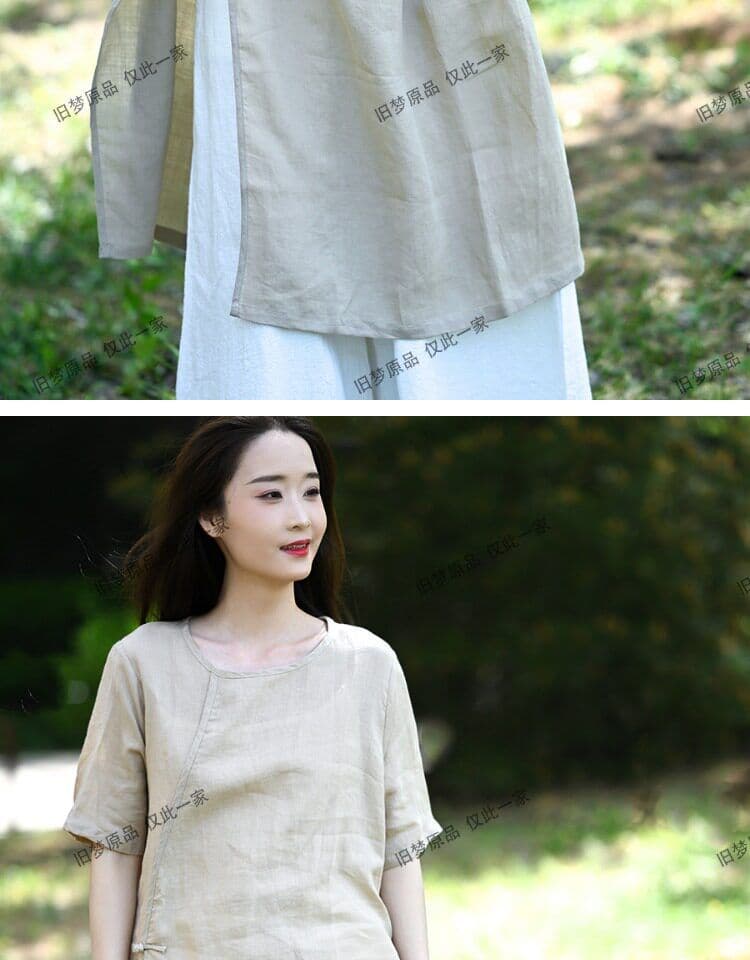 면 린넨 여성 의류 레트로 새로운 중식 민족 스타일 중간 길이 셔츠 드레스 상세 이미지 13